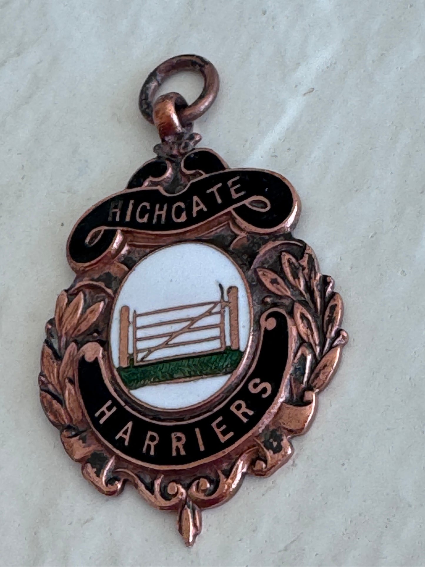 Vintage 1953 Bronze Enamel Highgate Harriers Running Medal Watch Fob