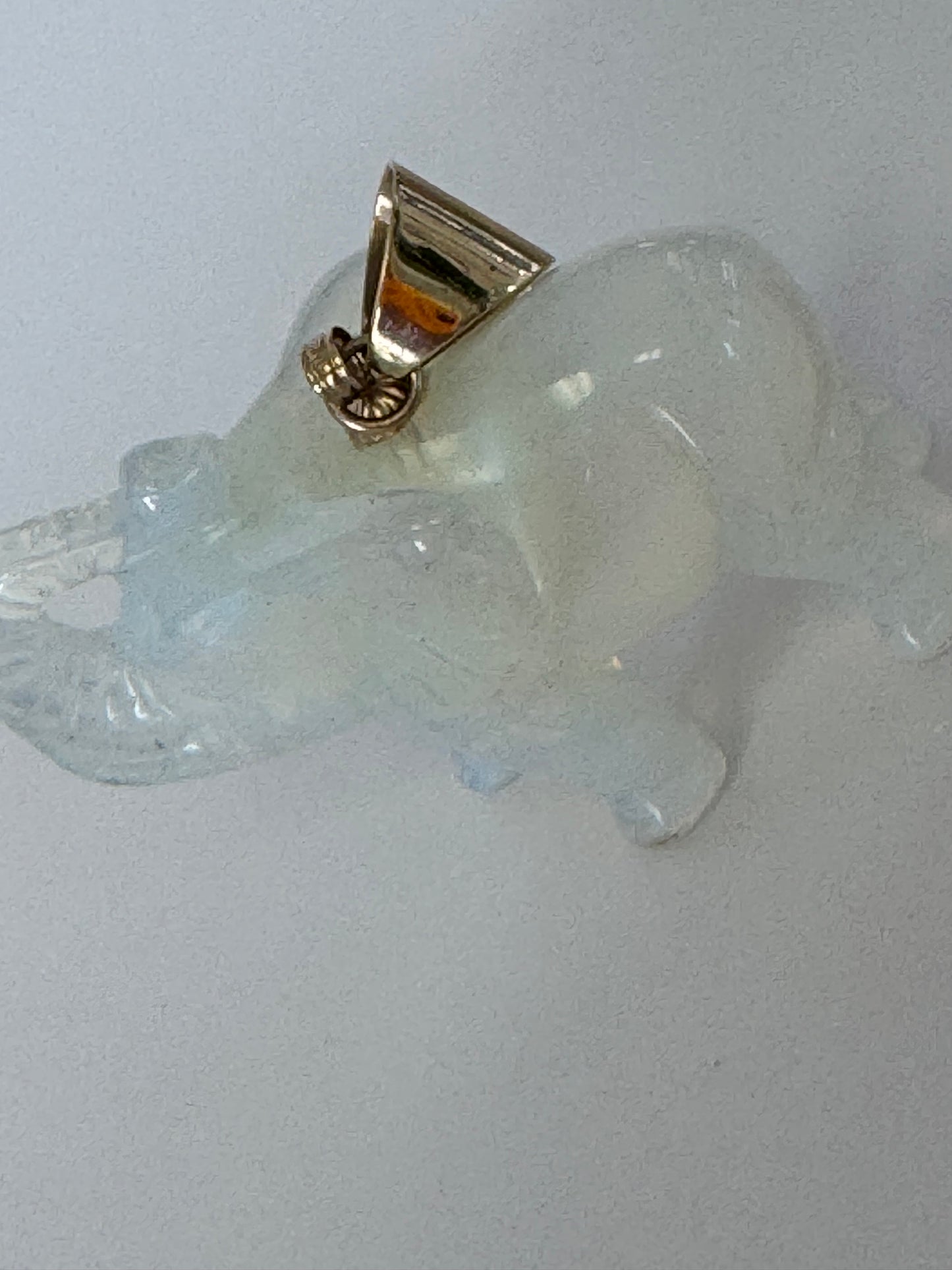 Estate Large Hand Carved Opal Elephant Pendant 14K Gold Good Luck Charm