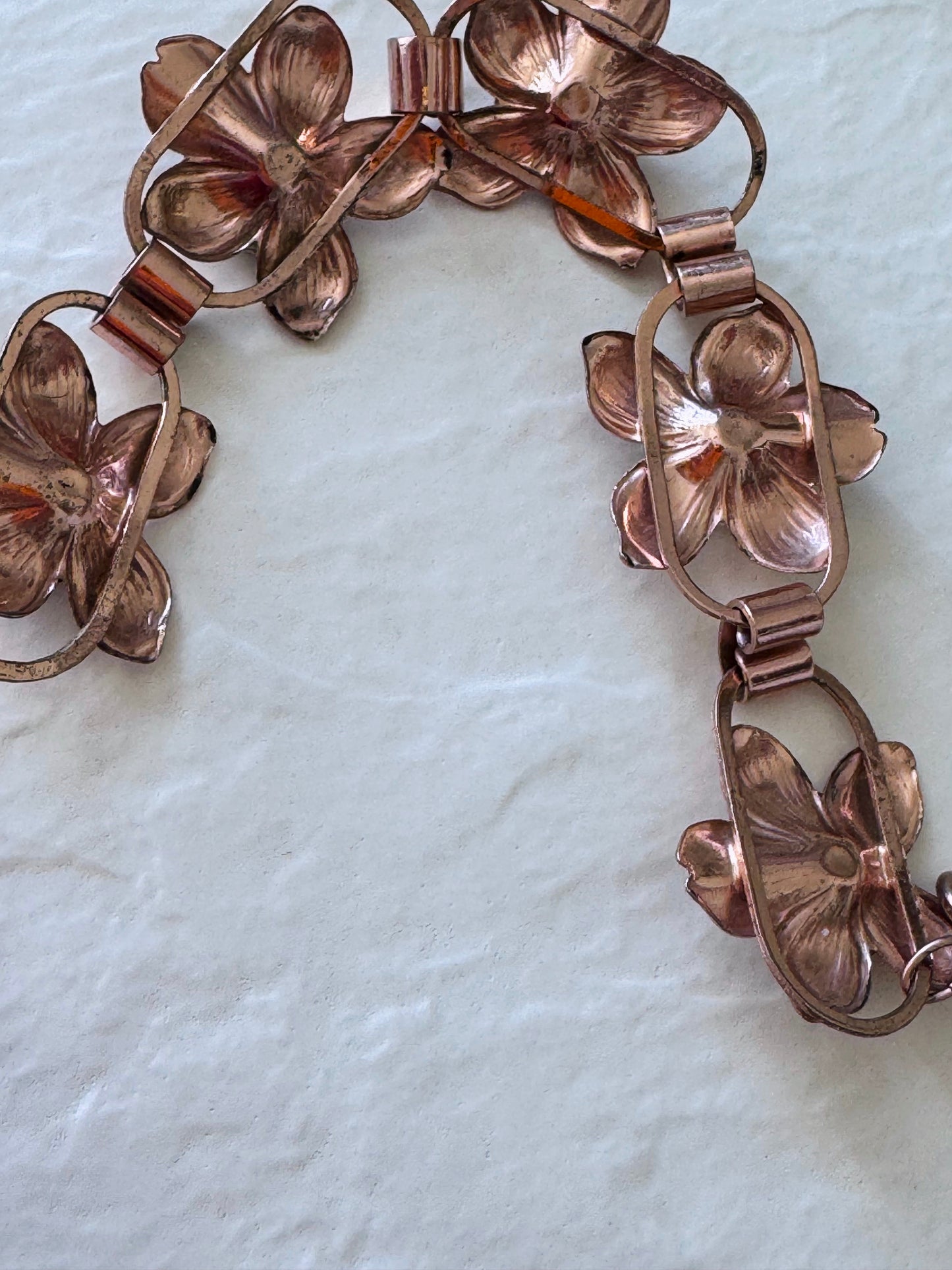 Vintage Rose Gold Filled Operculum Flower Bracelet 7 Inches - Evil Eye Protection