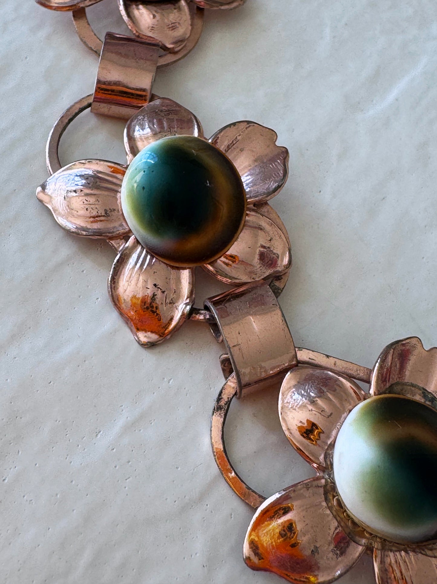 Vintage Rose Gold Filled Operculum Flower Bracelet 7 Inches - Evil Eye Protection