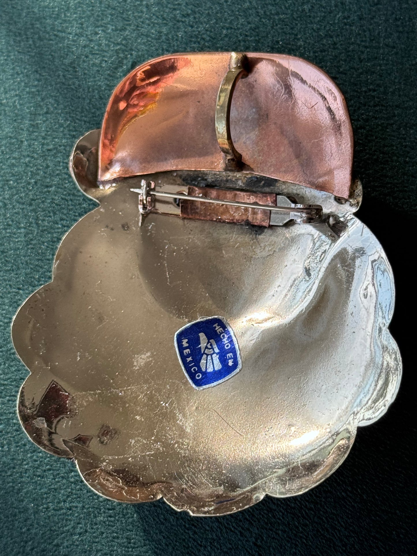 Vintage Mexican Tri Tone Santa Claus Brooch Pendant Earrings Set Hecho en Mexico