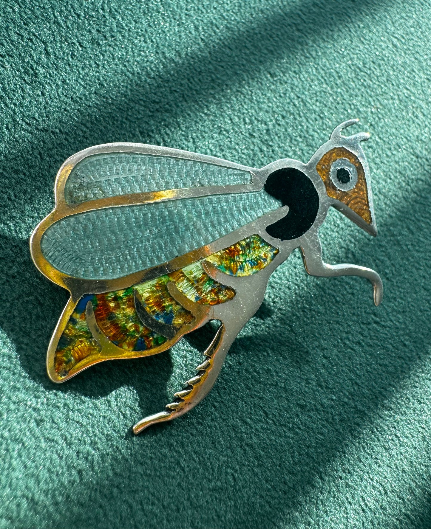 Jeronimo Fuentes Taxco Sterling Silver Fly Brooch The One With Translucent Guilloche Wings and a PhD in Enamel