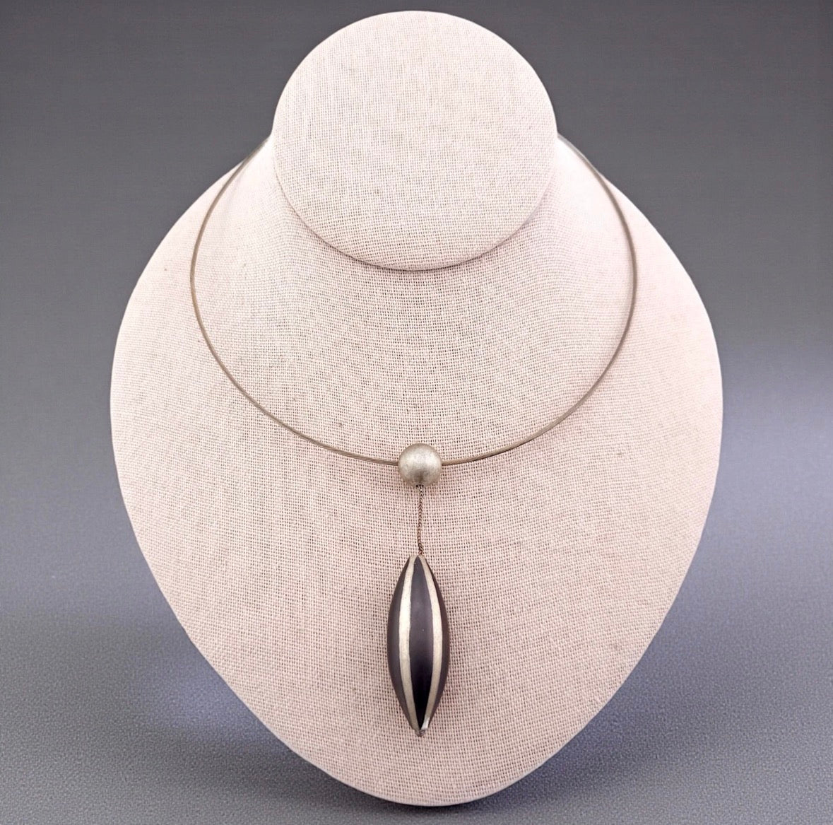 Signed John W. Kessler Sterling Silver Modernist Torque and Pod Pendant Necklace The Wearable Sculpture