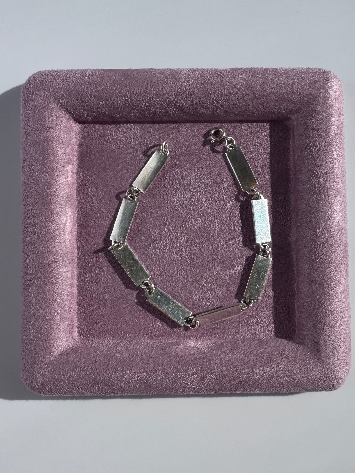 Estate vintage 1964 Leonore Doskow sterling silver geometric rectangle link bracelet with modernist architectural design