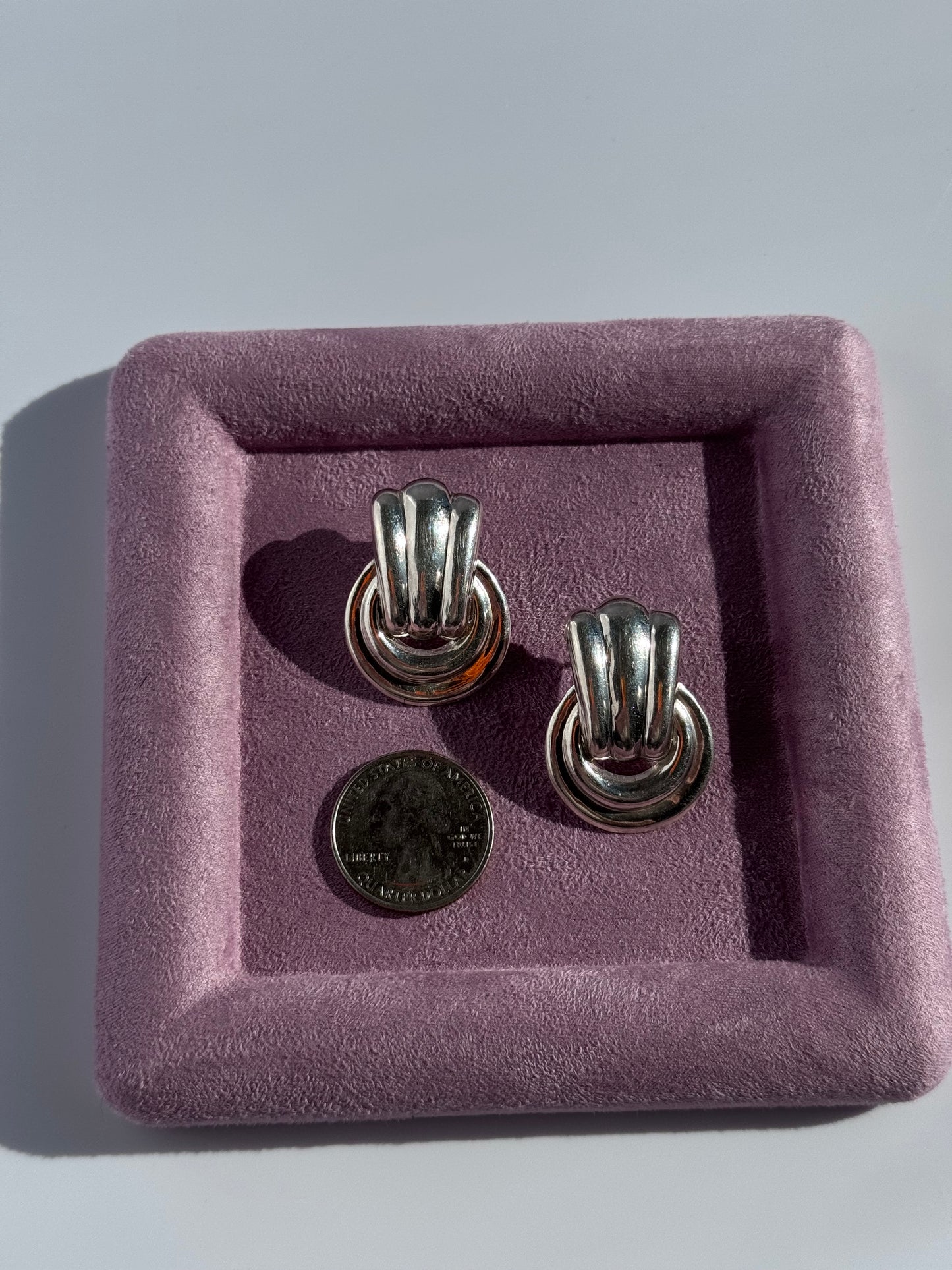 Estate Los Ballesteros Sterling Silver Pierced Door Knocker Earrings - Taxco Mexico Designer