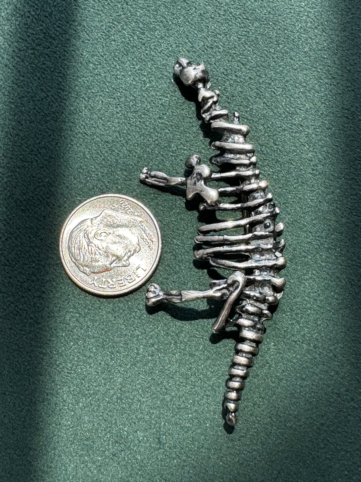 Vintage Taxco Mexico Sterling Silver Brontosaurus Dinosaur Skeleton Brooch Pin Bones! TM-161