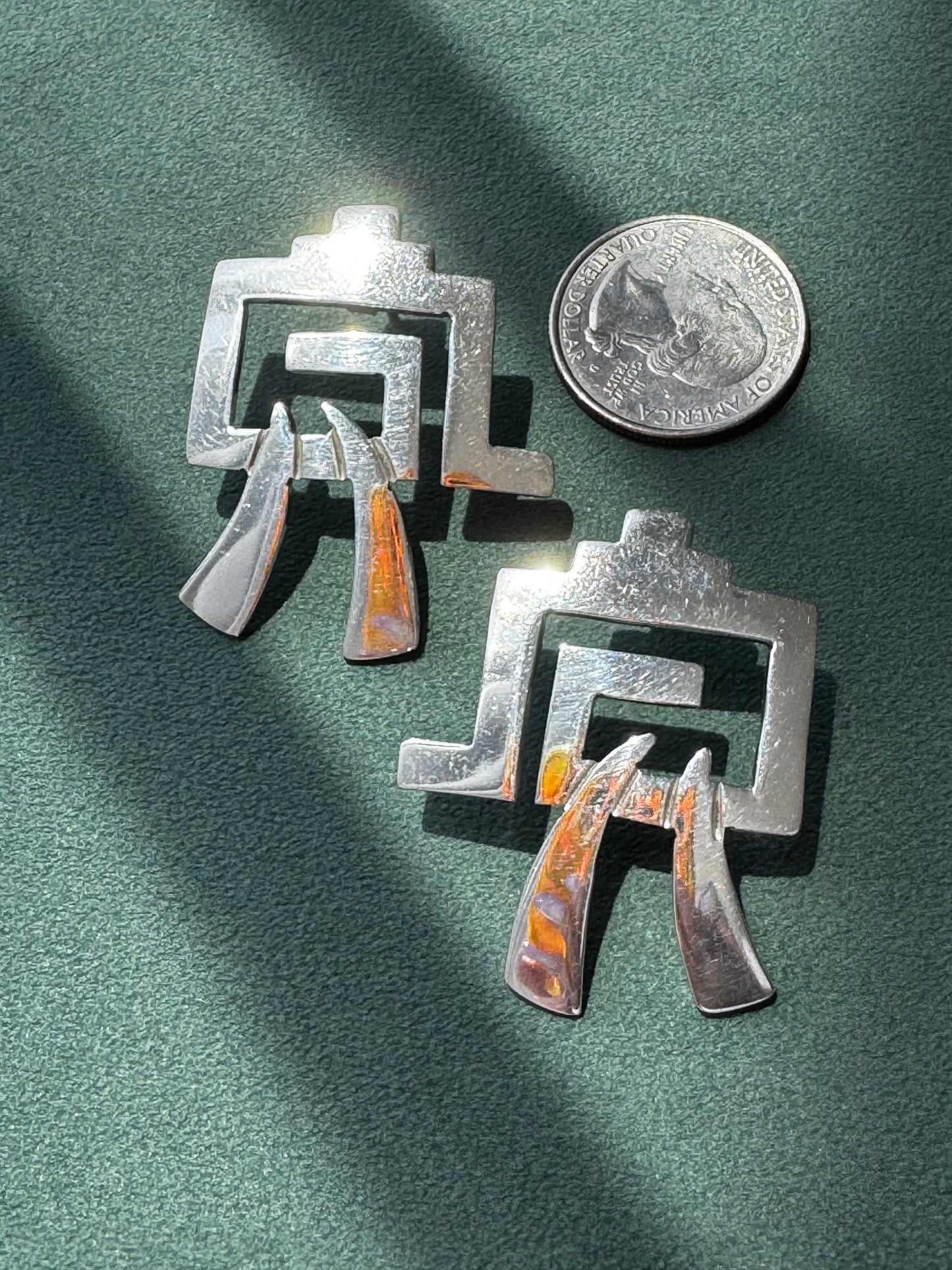 Vintage Taxco Mexico Sterling Silver Modernist Earrings TL-33 Statement Y2K
