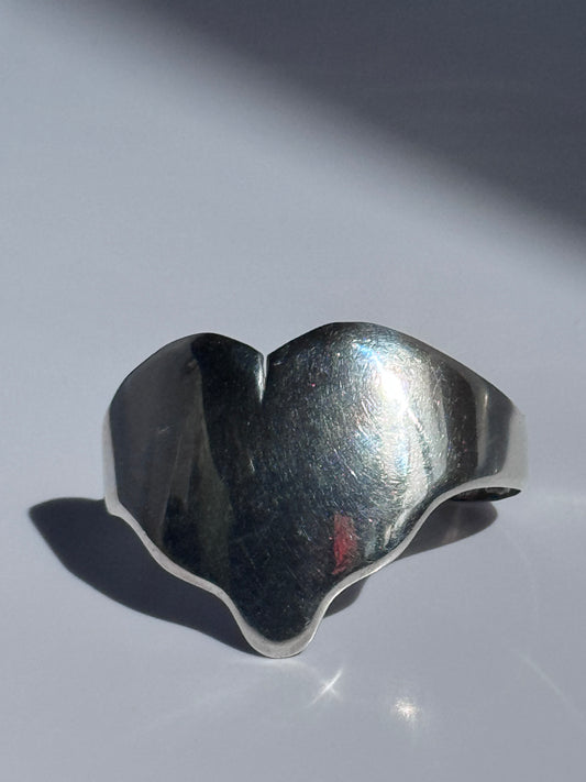 Estate Vintage 1950s-1970s Los Ballesteros Taxco Sterling Silver Heart Cuff Bracelet 42g