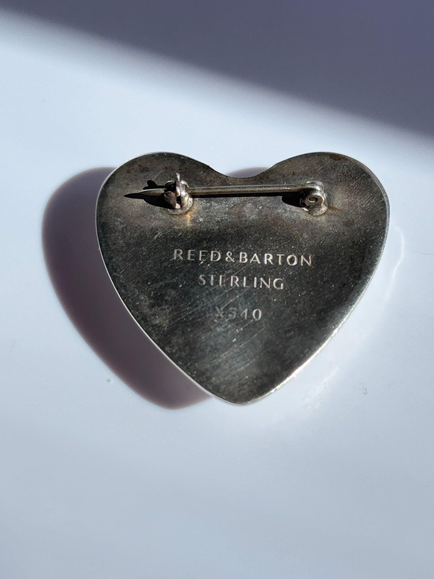 Estate Reed & Barton sterling silver puffy heart brooch with polished finish and small flower holder opening at top