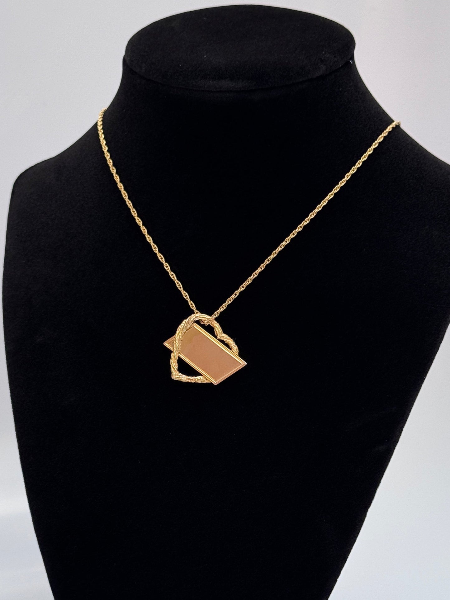 Estate Vintage 14K Gold Rope Chain Heart Pendant - Converted Brooch with Gold Cartouche 4.95g