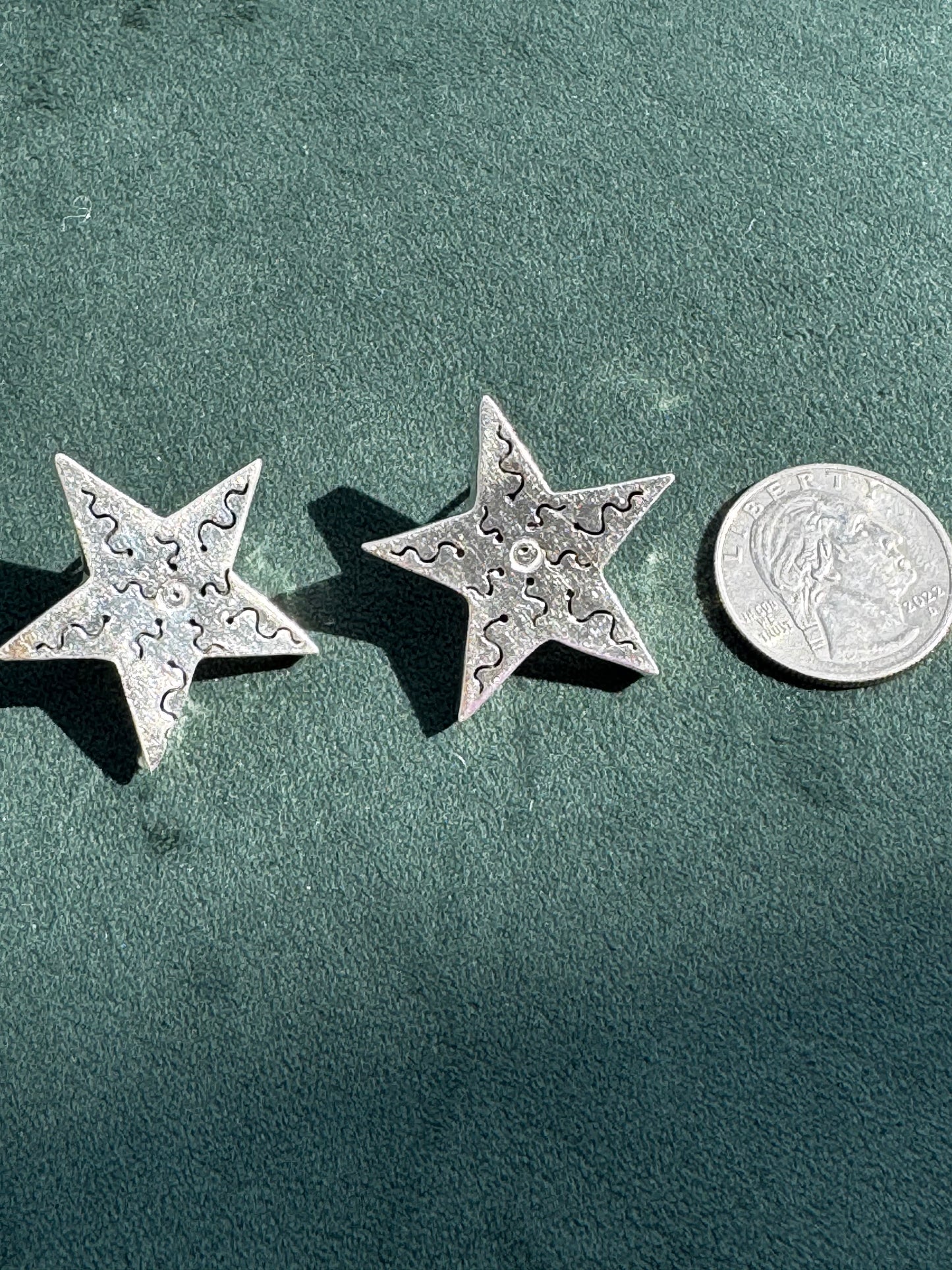 Vintage Sterling Silver Shadow Box Star Stud Earrings Squiggle Cutout Detail 1990s Memphis Style