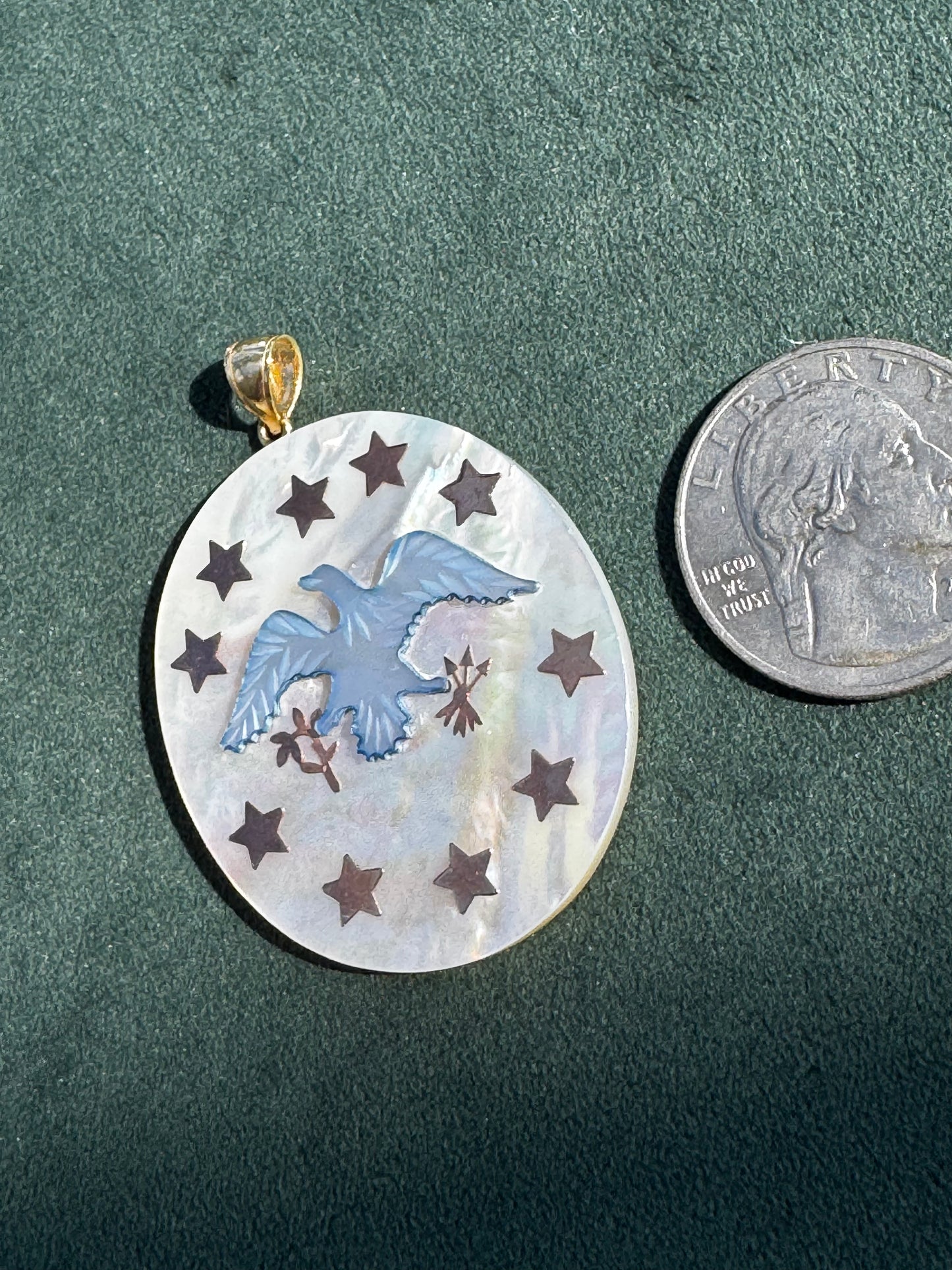 14K Gold and Mother of Pearl Eagle and Stars Pendant Patriotic Fine Jewelry 250th Anniversary