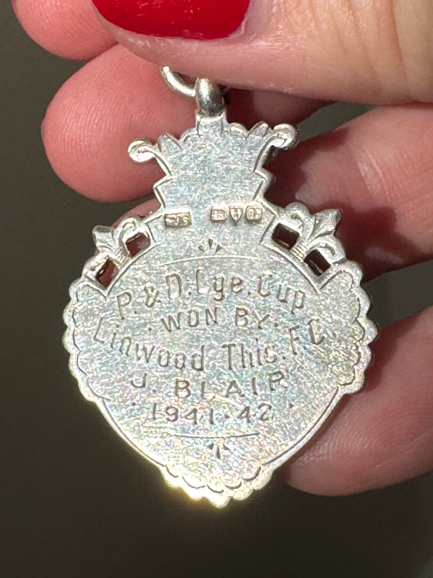 Vintage 1941-42 Sterling Silver British Football Club Award Pendant