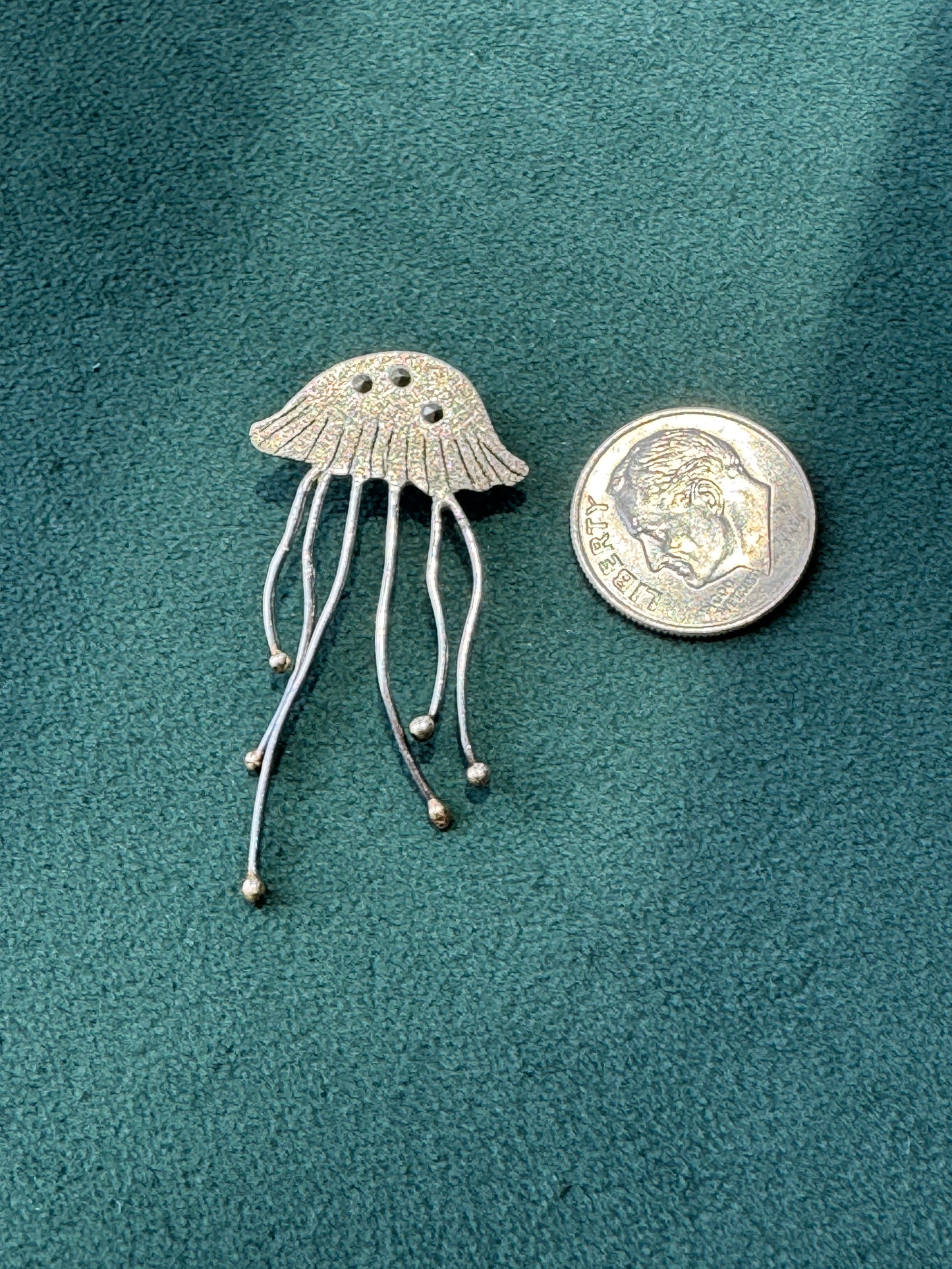 Estate Sterling Silver Jellyfish Pendant Marcasite Style Stones Dancing Tentacles Mermaid Life