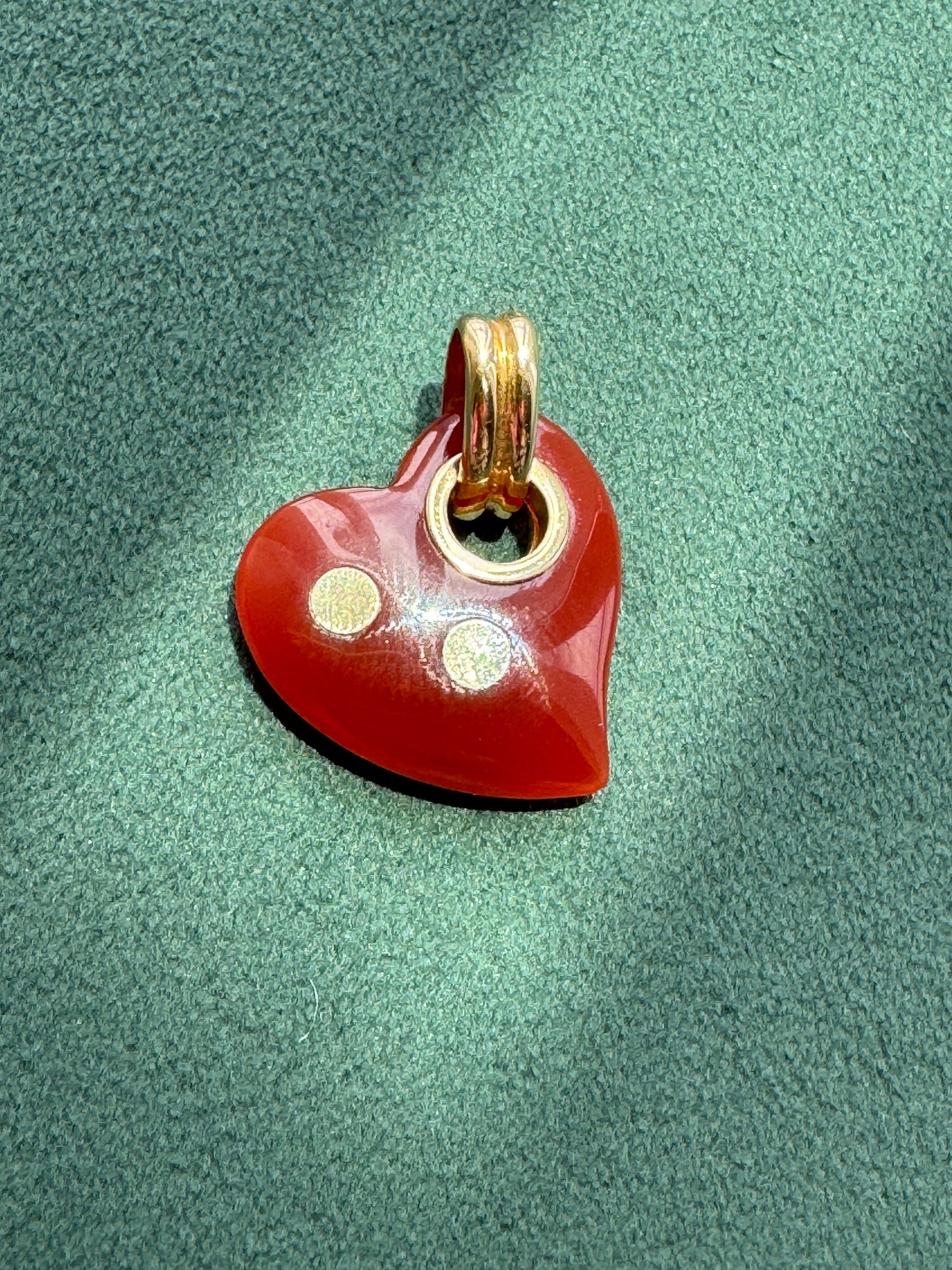 Vintage 14k Gold Carnelian Heart Pendant with Gold Dot Accents