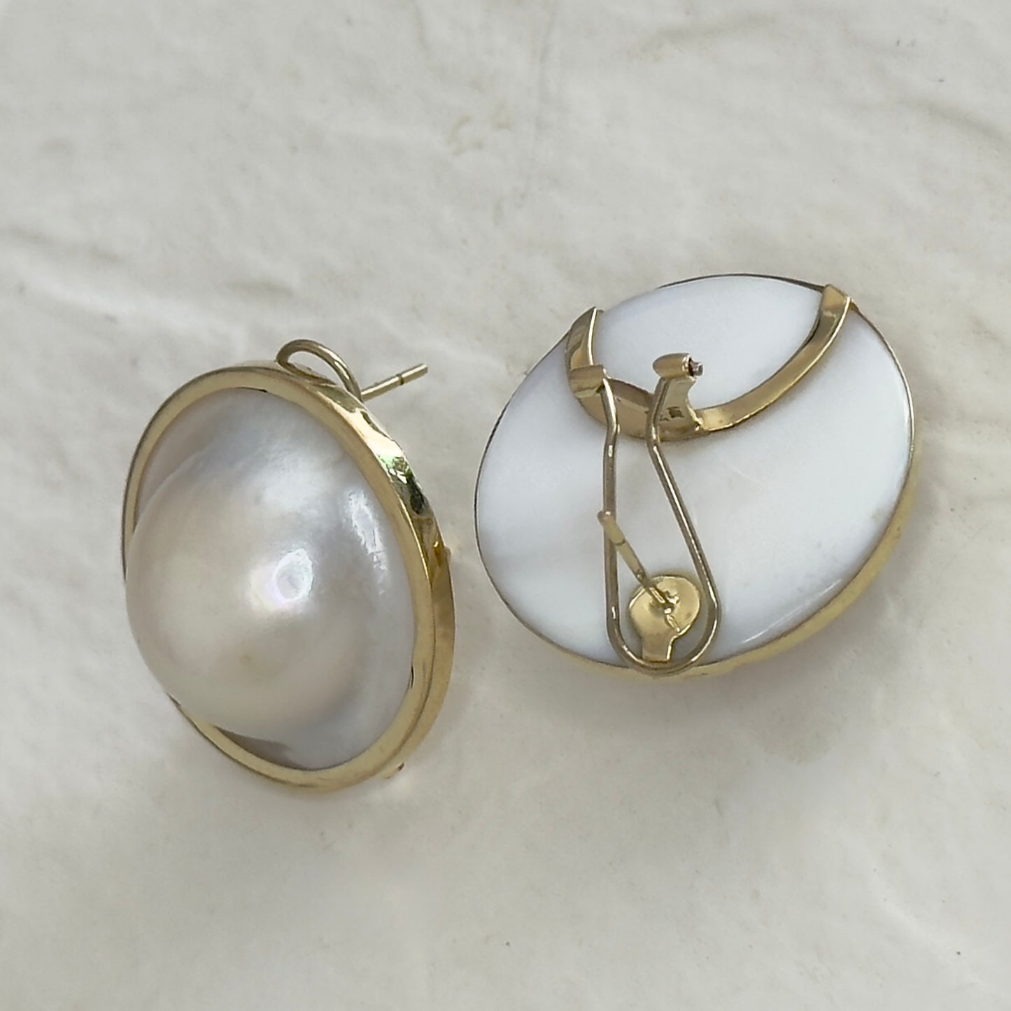 Vintage 14K Gold Large Mabe Pearl Earrings - 20mm Natural Pearl French Clip Statement Earrings