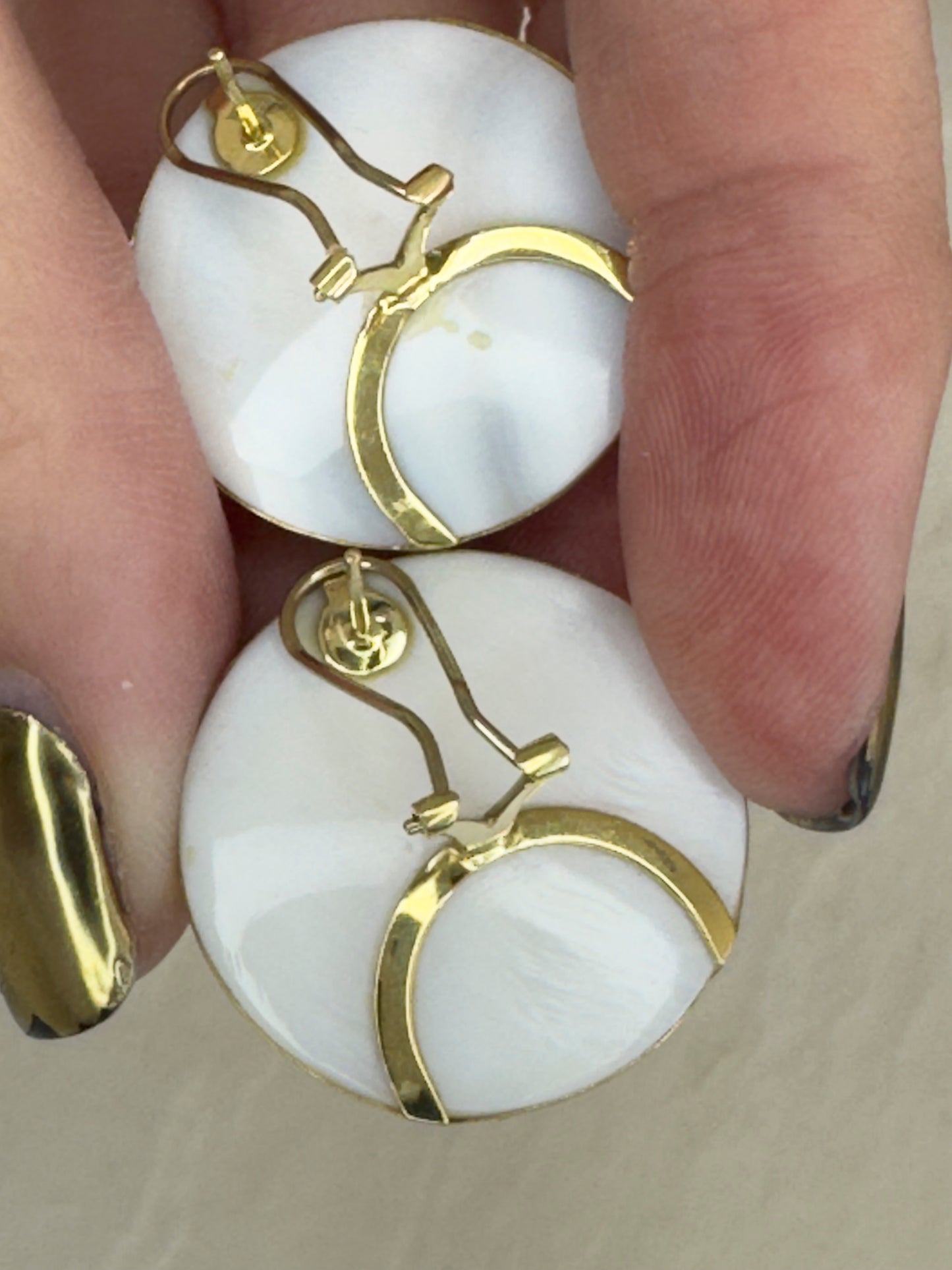 Vintage 14K Gold Large Mabe Pearl Earrings - 20mm Natural Pearl French Clip Statement Earrings