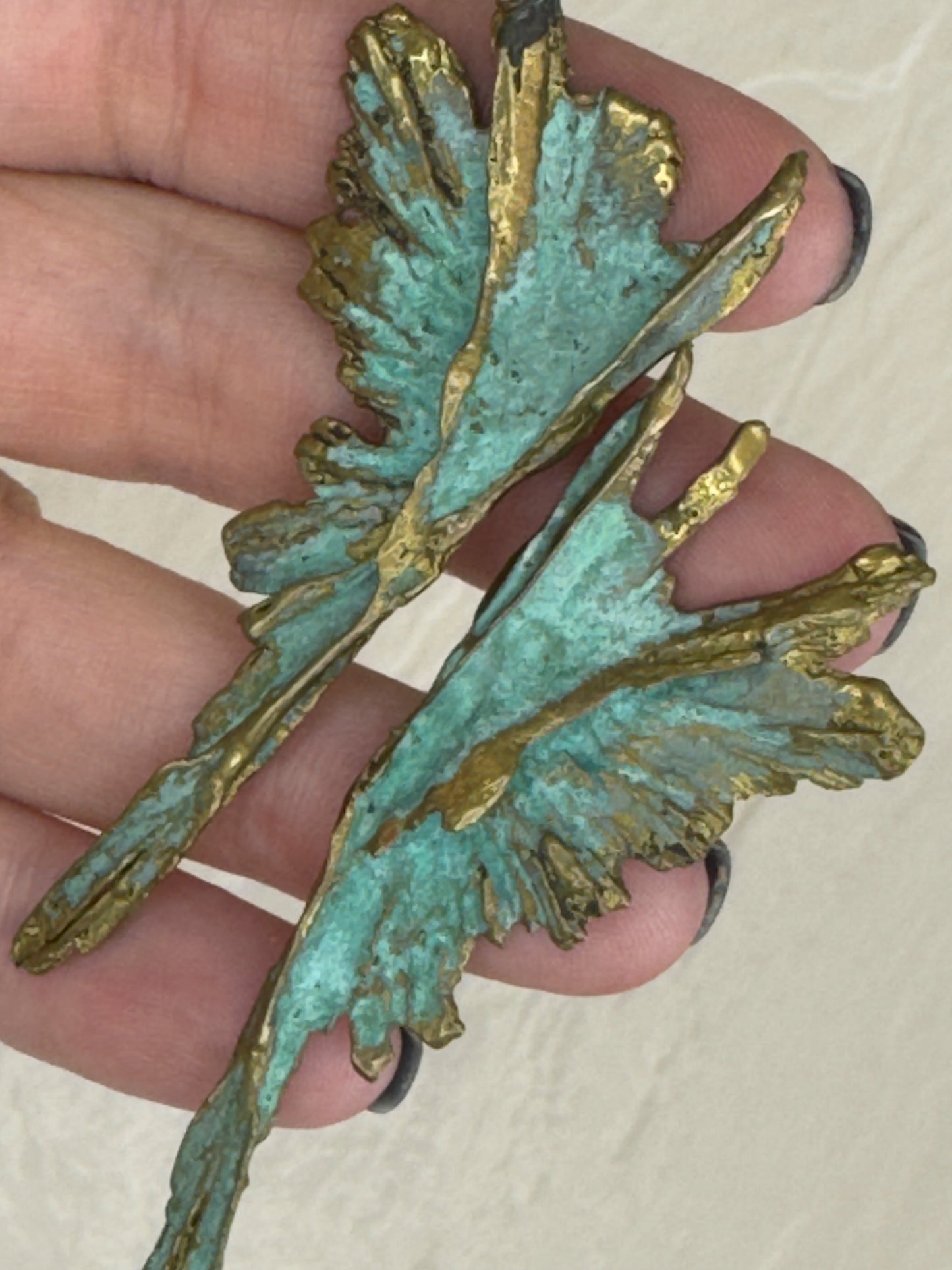 Vintage Patinated Bronze Feathered Wing Earrings