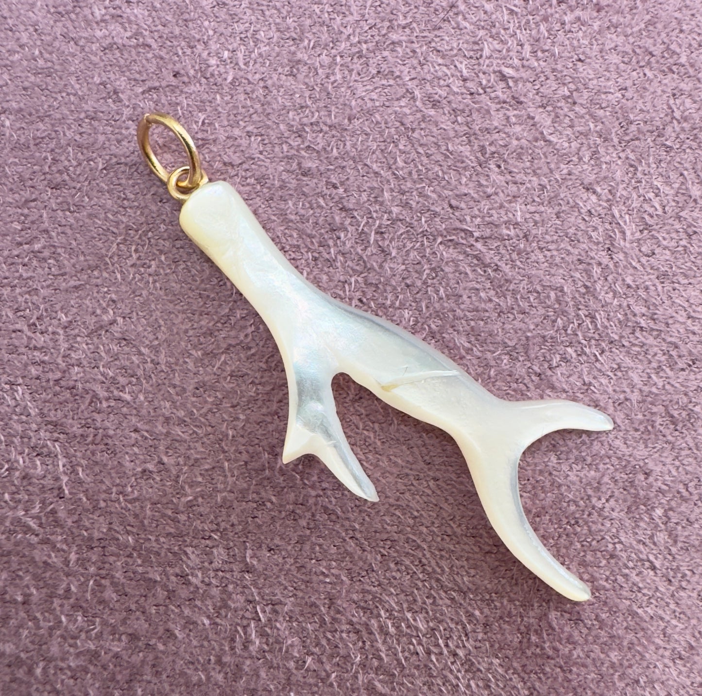 Vintage Estate 14K Yellow Gold Mother of Pearl Branch Coral Antler Charm Pendant