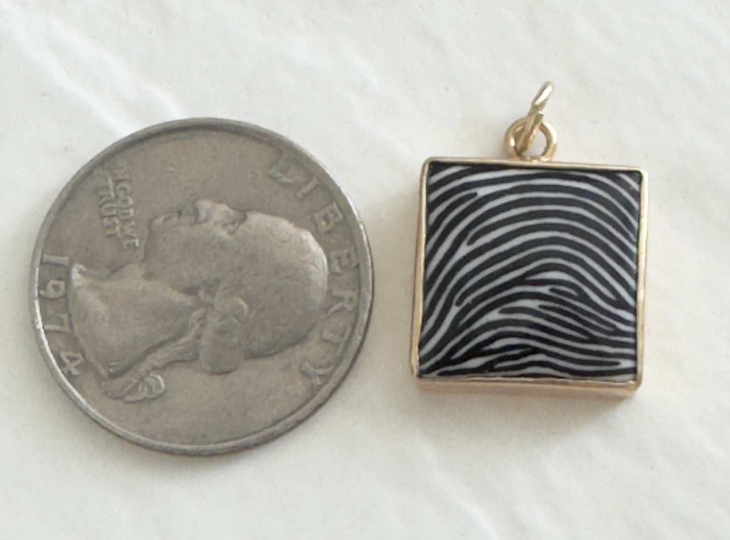 Estate Vintage 1960s 14K Gold Op Art Enamel Pendant - Black White Wave Optical Illusion Mod Space Age