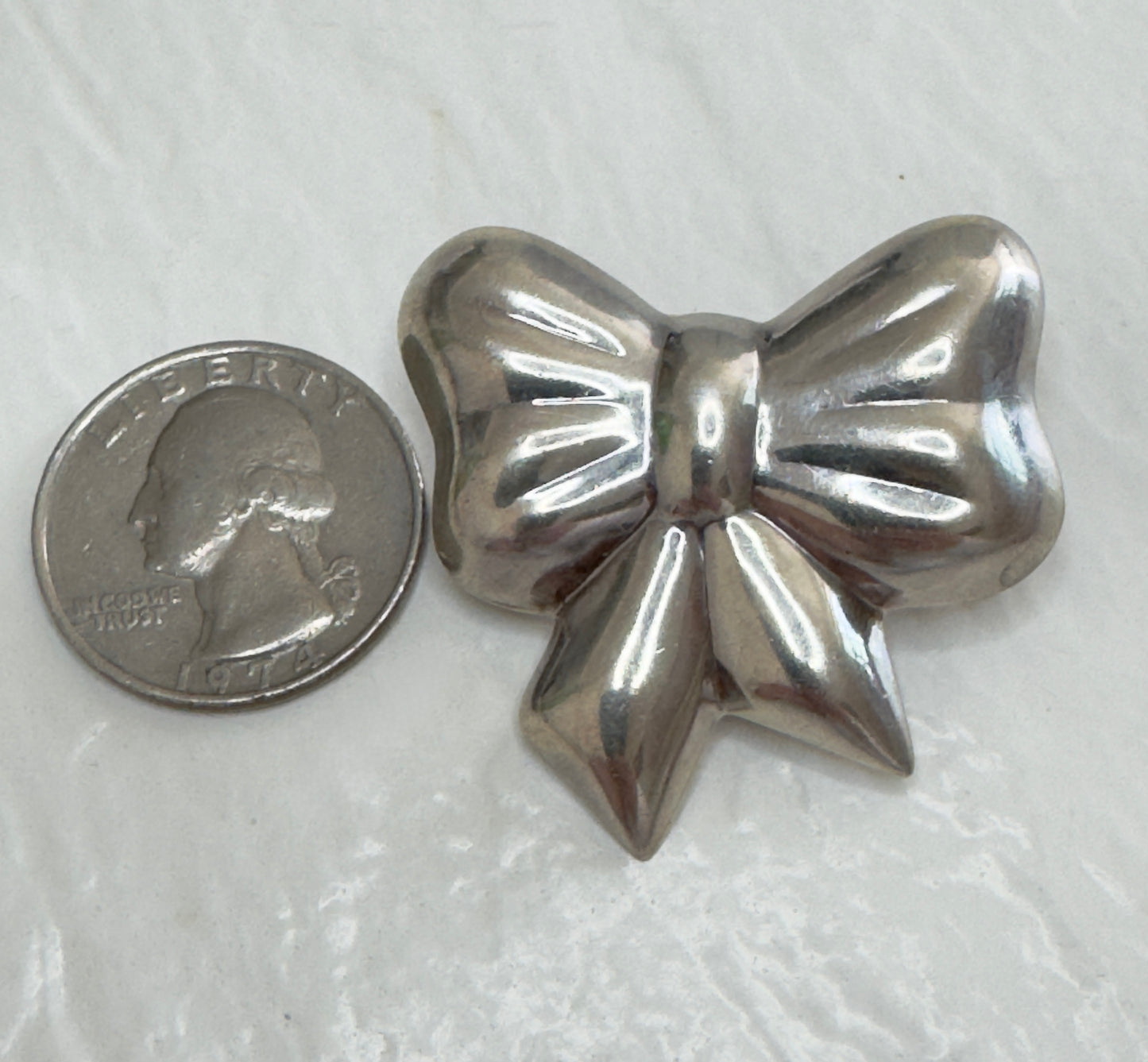 Perky, Puffy, Vintage Sterling Silver Bow Pendant and Pin