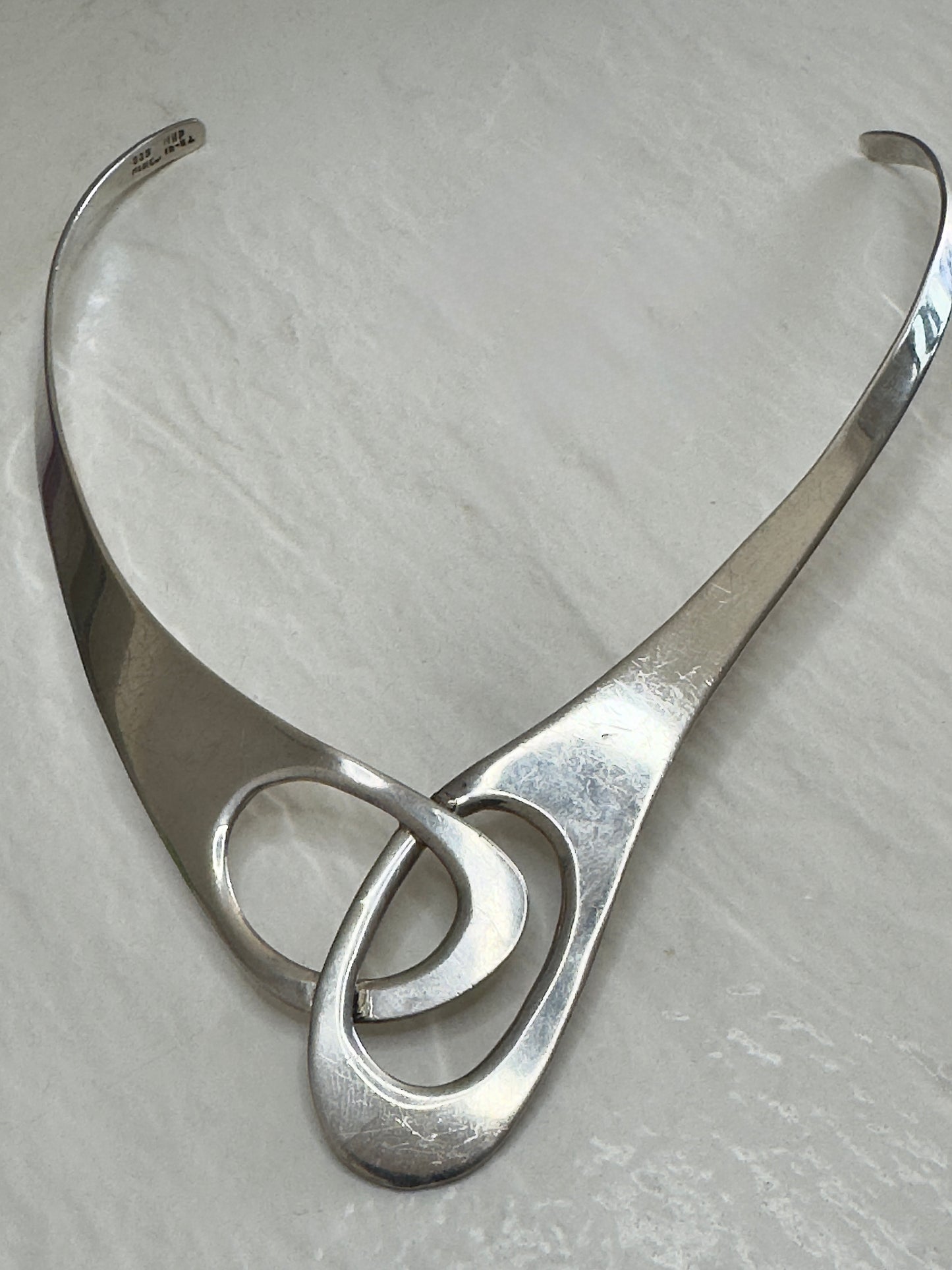 Vintage Estate Mexican Sterling Silver Modernist Collar Necklace - Intertwined Circles Design