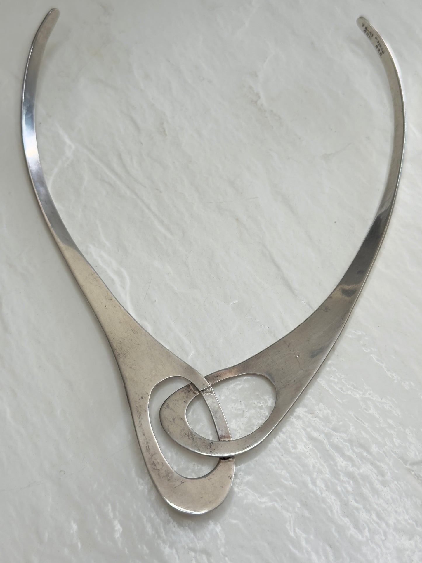 Vintage Estate Mexican Sterling Silver Modernist Collar Necklace - Intertwined Circles Design