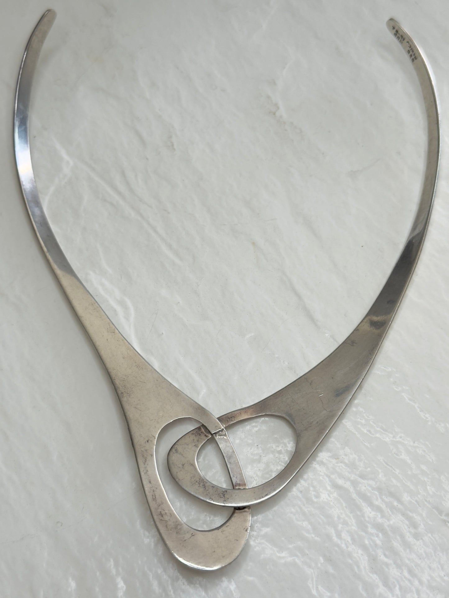 Vintage Estate Mexican Sterling Silver Modernist Collar Necklace - Intertwined Circles Design