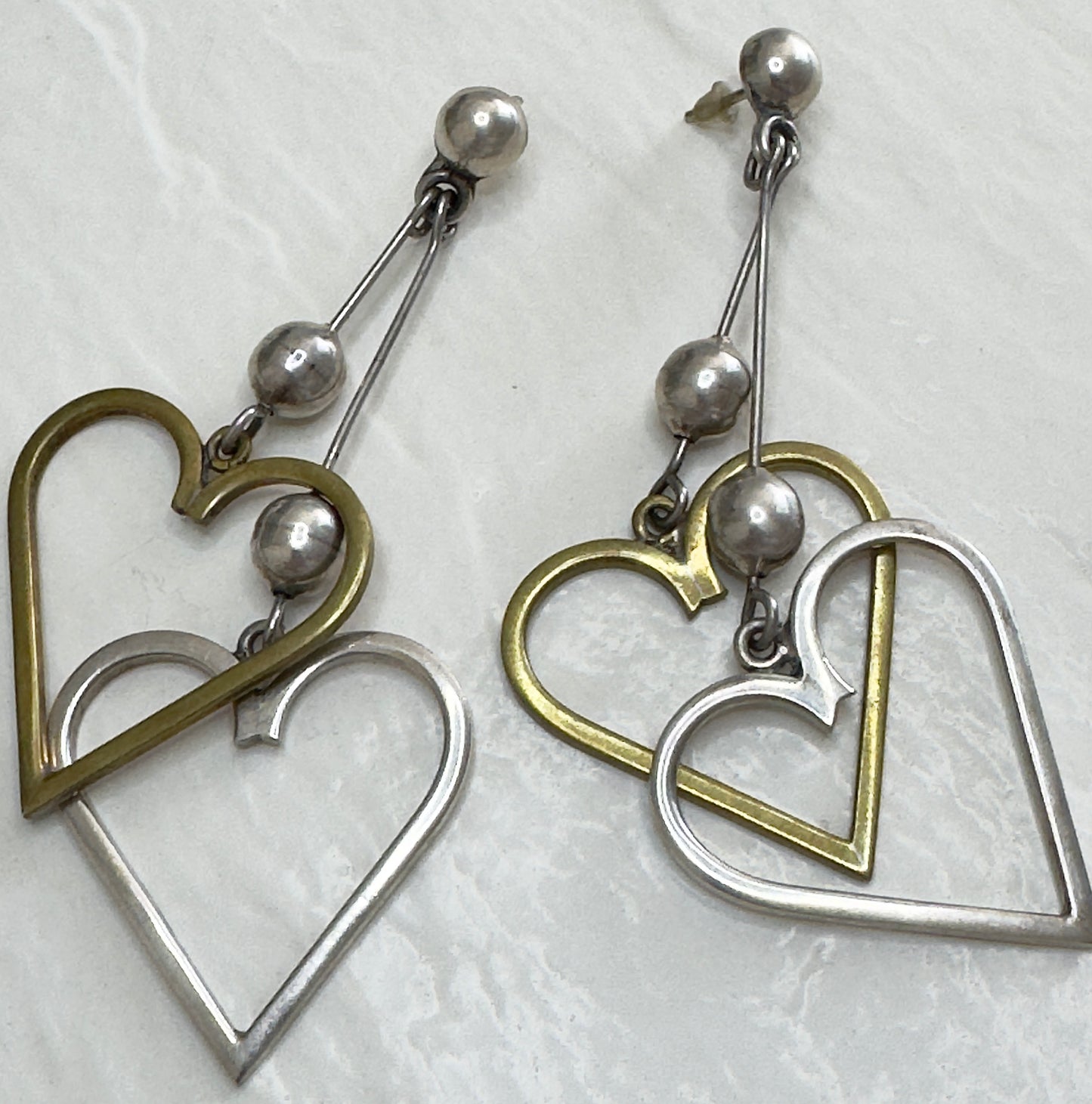 Vintage Estate Sterling Silver Taxco Mexico Heart Dangle Earrings