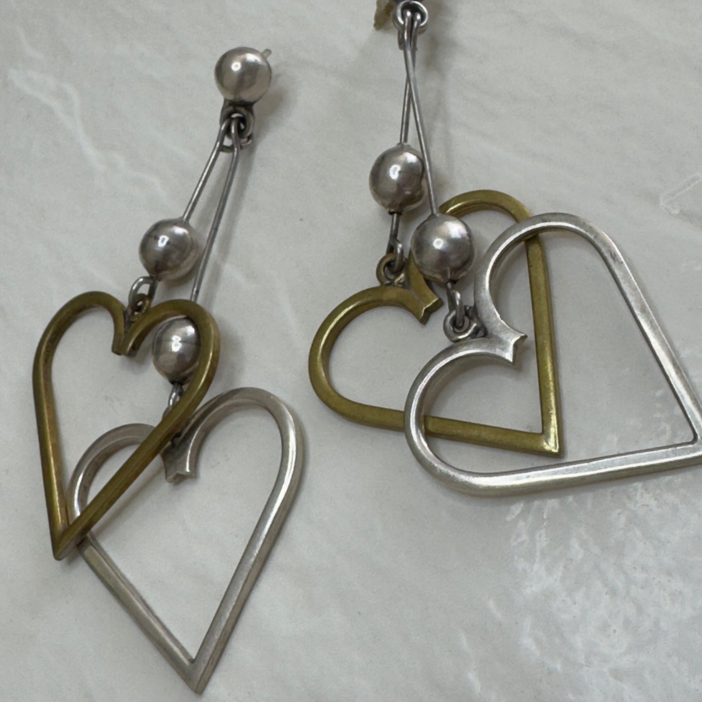 Vintage Estate Sterling Silver Taxco Mexico Heart Dangle Earrings