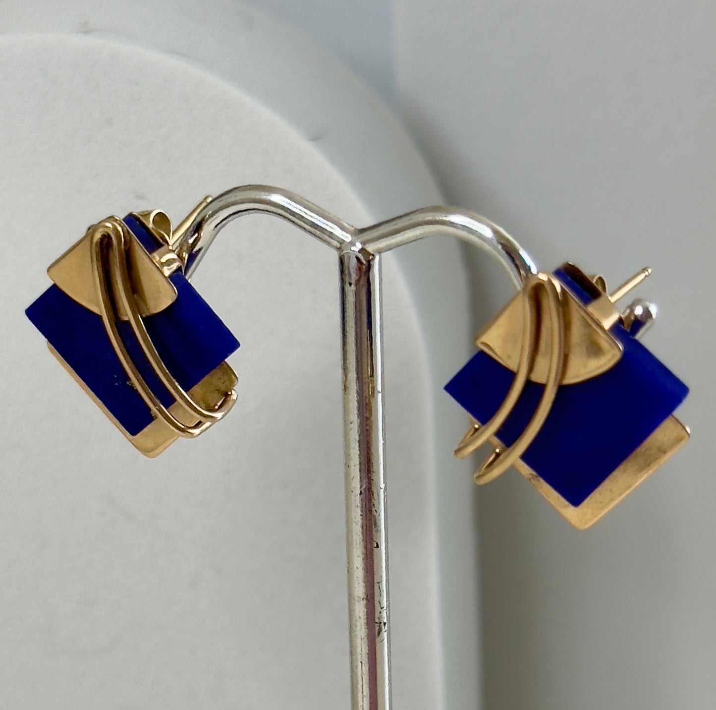 Estate 14K Gold Lapis Lazuli Stud Earrings with Gold Flakes - Fine Jewelry Post Earrings