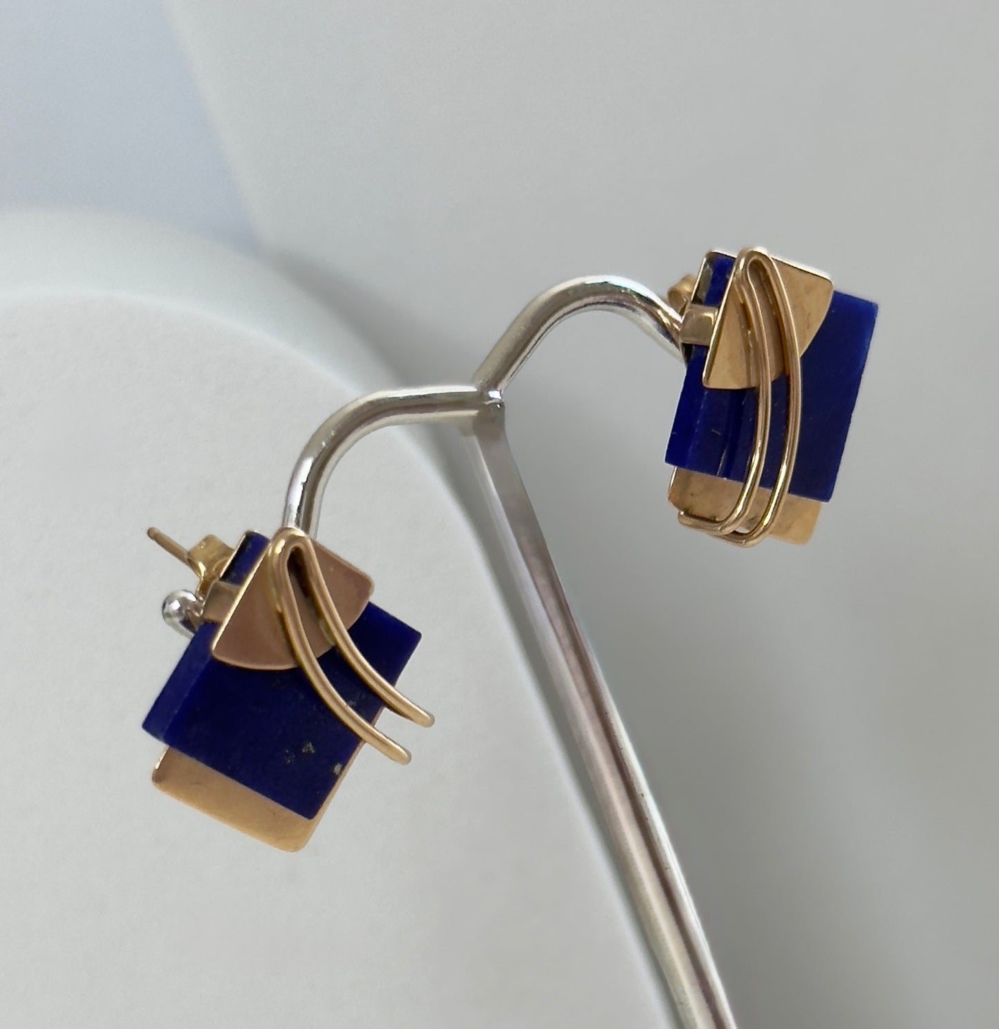 Estate 14K Gold Lapis Lazuli Stud Earrings with Gold Flakes - Fine Jewelry Post Earrings