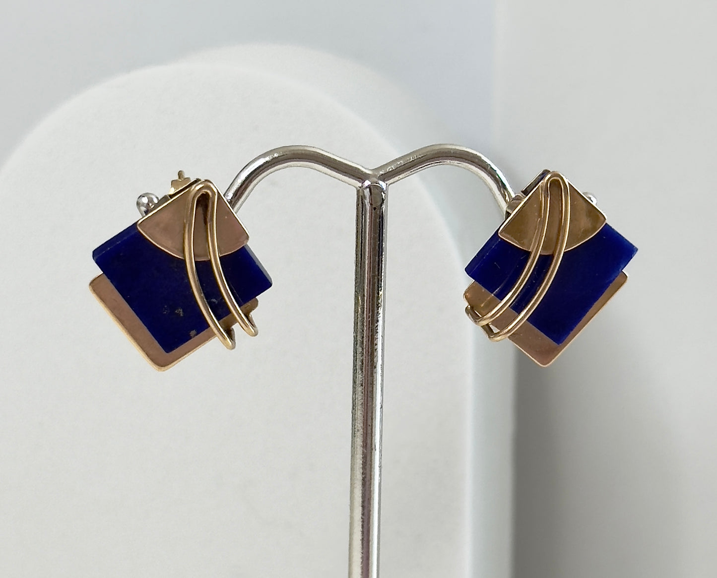 Estate 14K Gold Lapis Lazuli Stud Earrings with Gold Flakes - Fine Jewelry Post Earrings