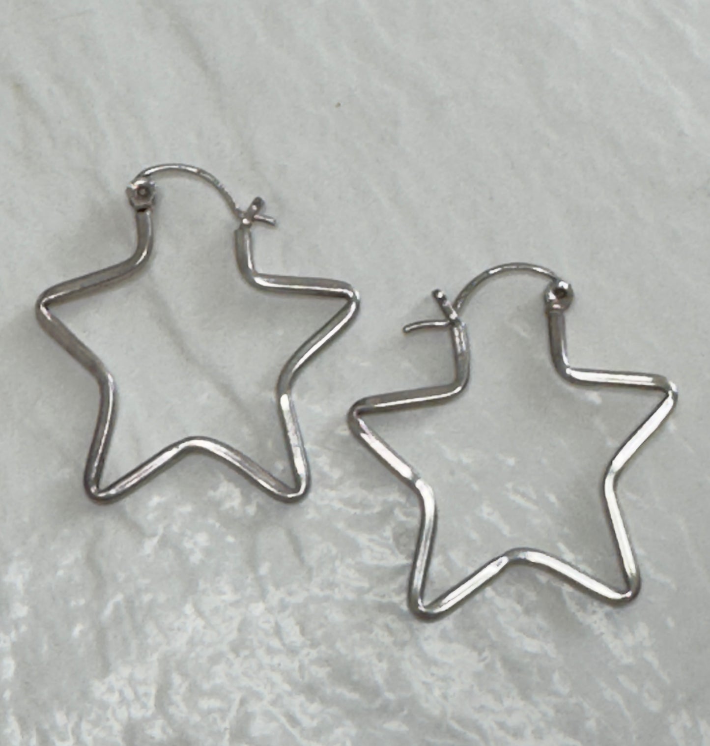 Estate Vintage Sterling Silver Star Hoop Earrings 925 Southwestern Style Statement Hoops