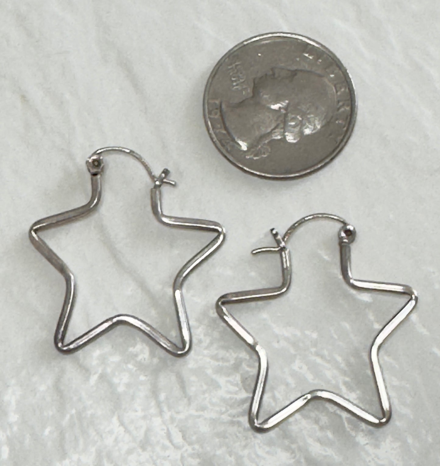 Estate Vintage Sterling Silver Star Hoop Earrings 925 Southwestern Style Statement Hoops