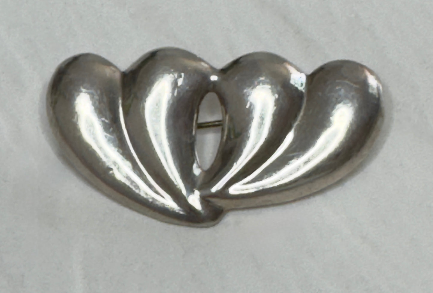 Estate Sterling Silver Double Hearts Brooch - Mexican 925 Silver Pin Romantic Jewelry