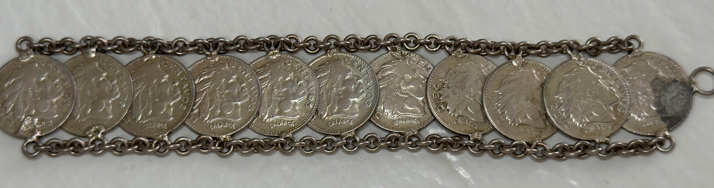 Estate Vintage Colombian Peso Silver Coin Bracelet .900 Silver Historical Currency Collectible Jewelry