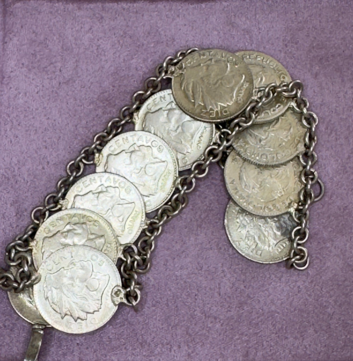 Estate Vintage Colombian Peso Silver Coin Bracelet .900 Silver Historical Currency Collectible Jewelry