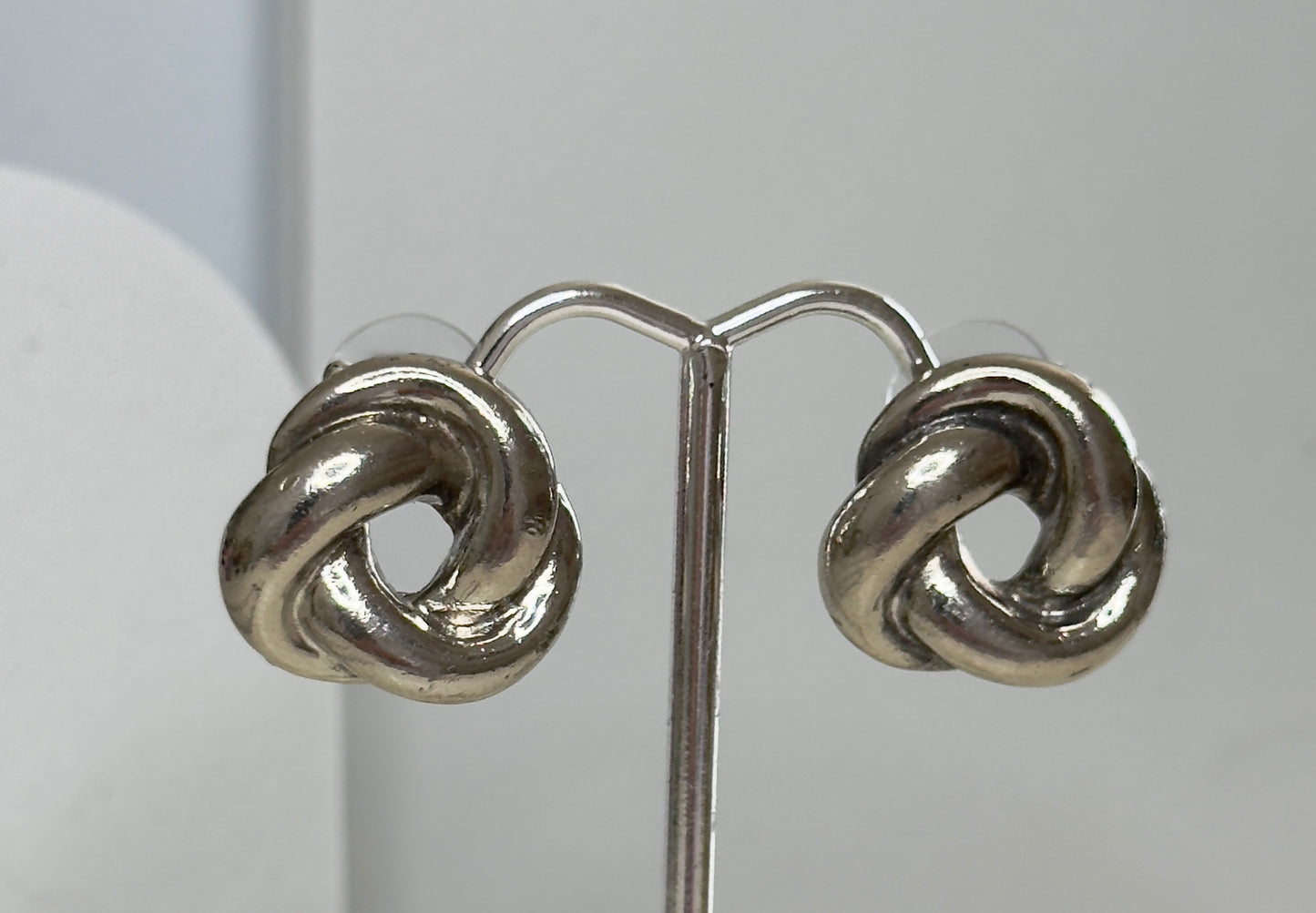 Estate Vintage Sterling Silver Love Knot Stud Earrings Heavy Weight Classic Design