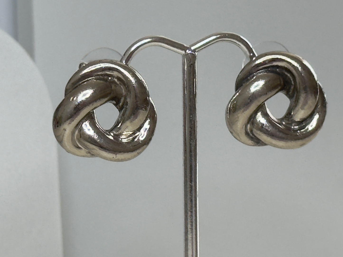 Estate Vintage Sterling Silver Love Knot Stud Earrings Heavy Weight Classic Design