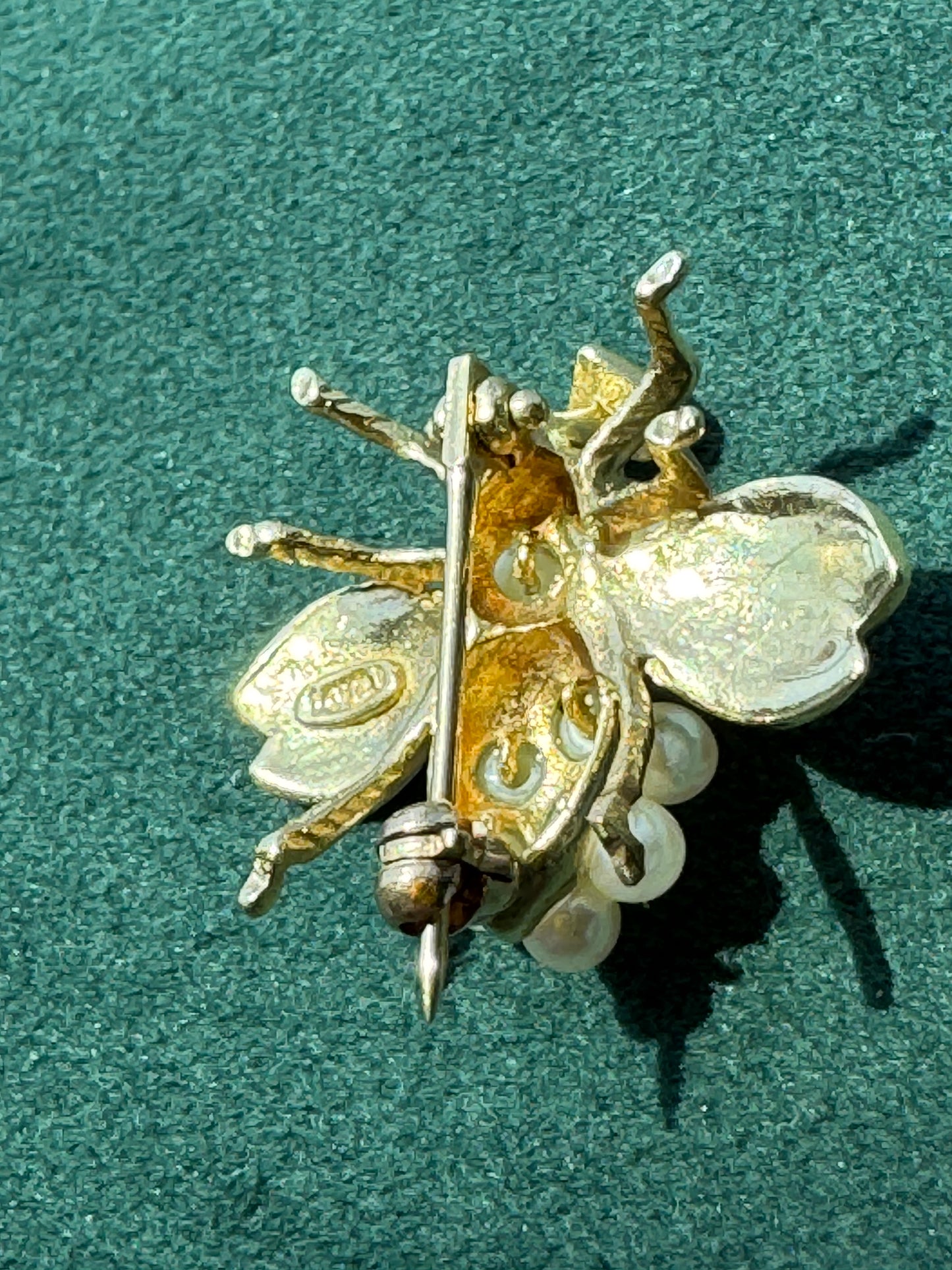 Estate Vintage 14K Gold Seed Pearl Bee Brooch A Honeybee That Never Has To Work For The Compliments
