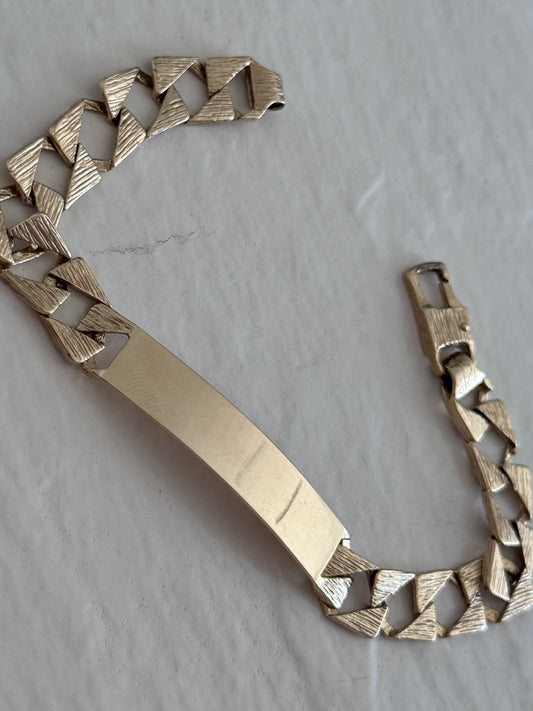 Estate 1970s 9ct yellow gold bark textured identity bracelet I Will Love You Always engraving