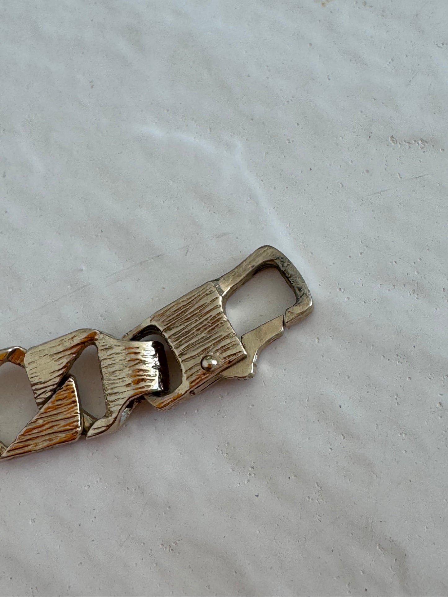 Estate 1970s 9ct yellow gold bark textured identity bracelet