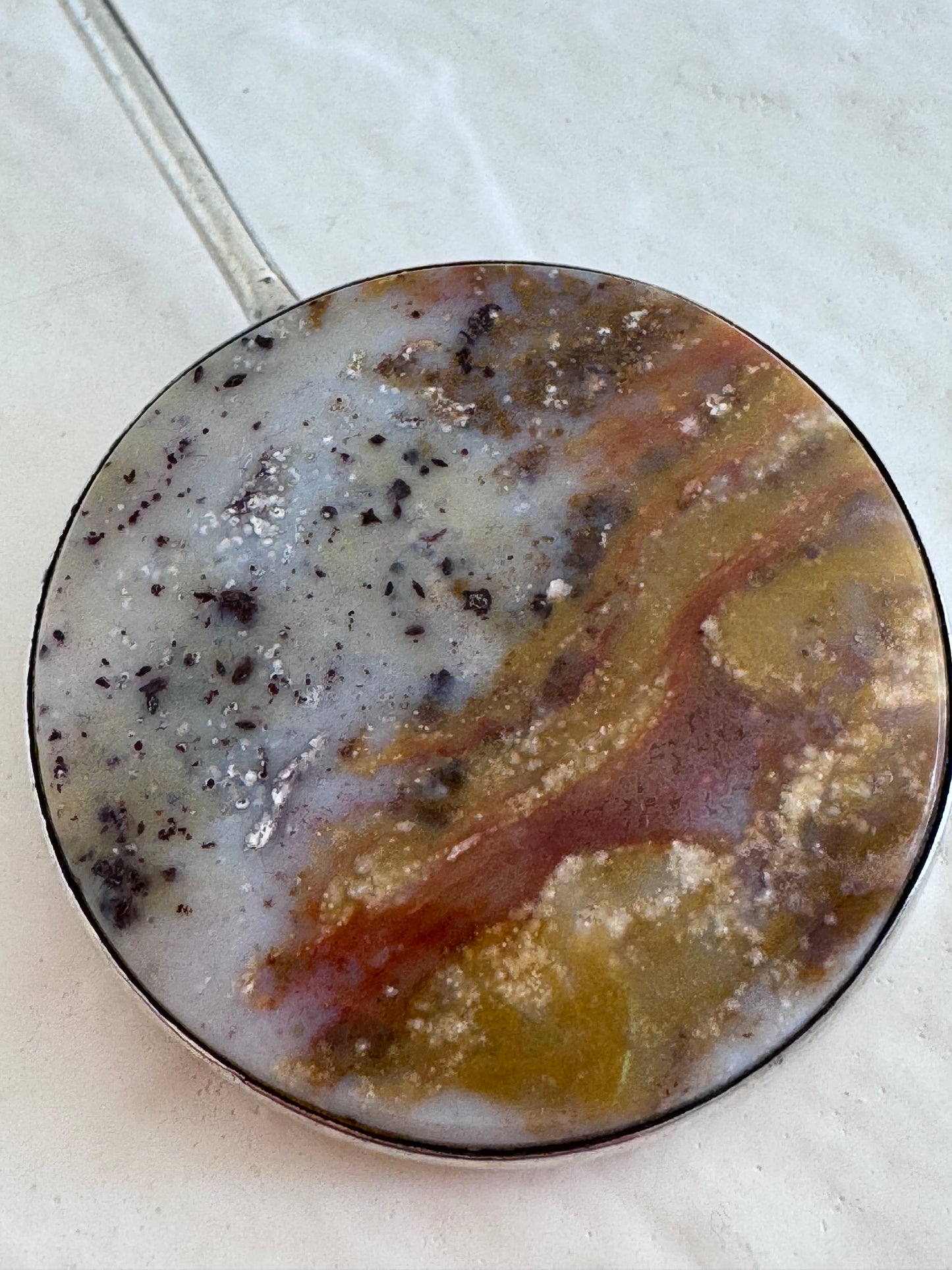 Estate Modernist Sterling Silver Dendritic Agate Pendant Necklace Natural Heshi Beads