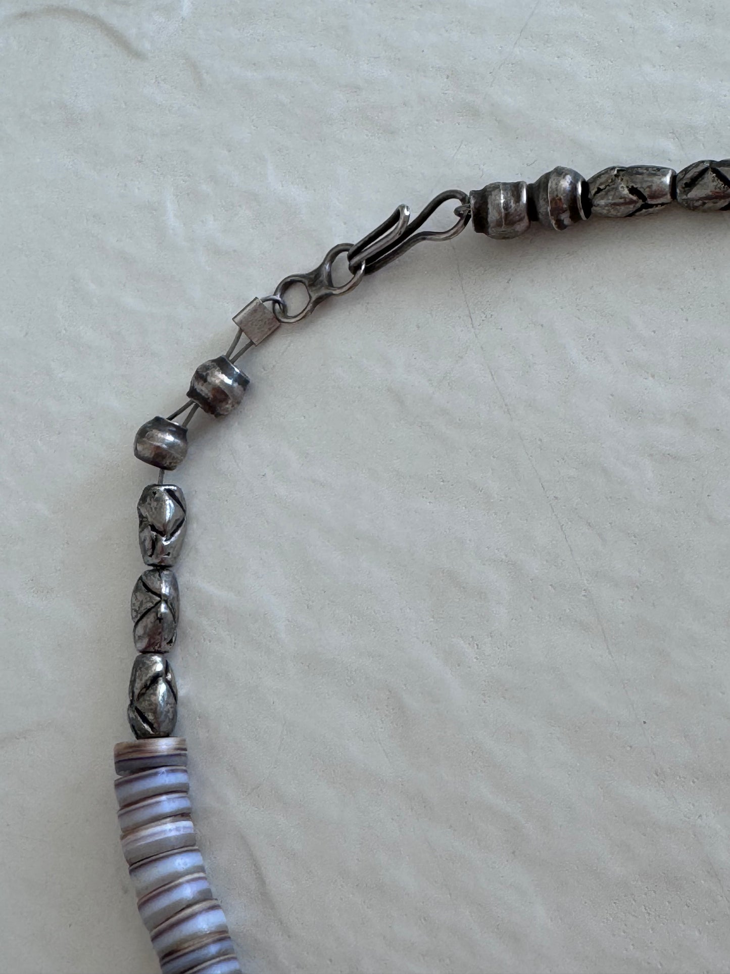 Estate Modernist Sterling Silver Dendritic Agate Pendant Necklace Natural Heshi Beads