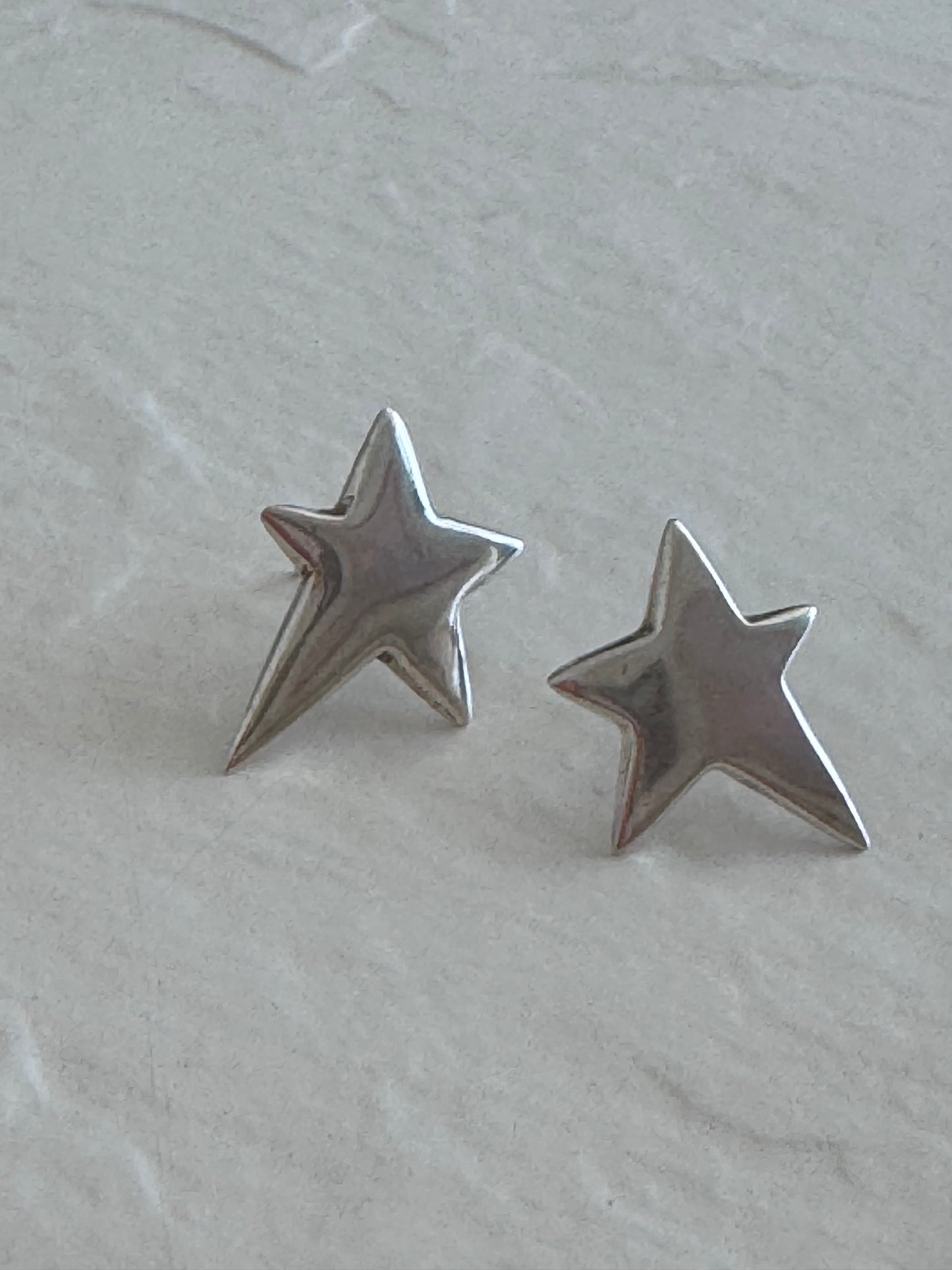 Vintage Sterling Silver Star Huggie Earrings - Dimensional Puffy Design