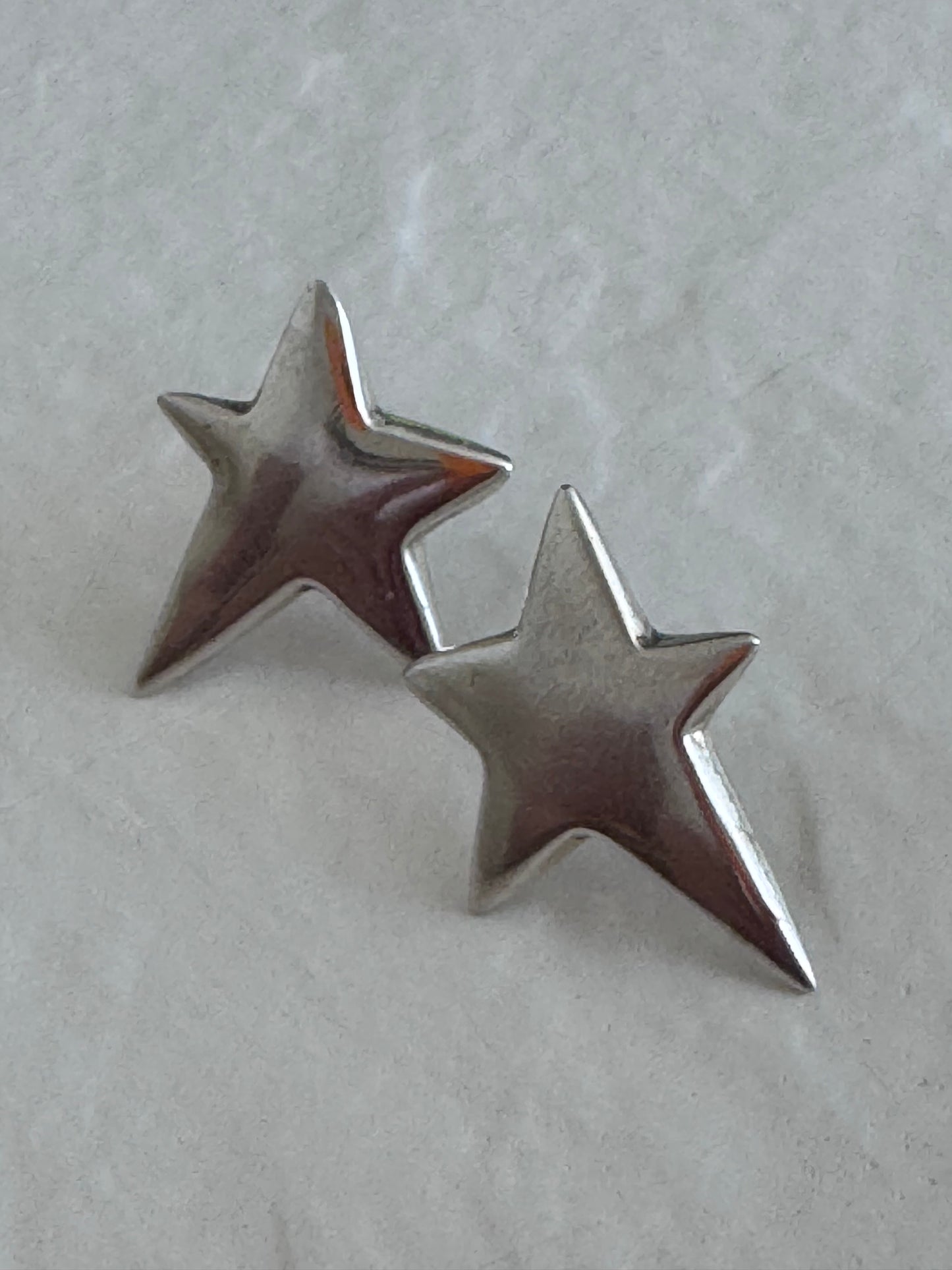 Vintage Sterling Silver Star Huggie Earrings - Dimensional Puffy Design