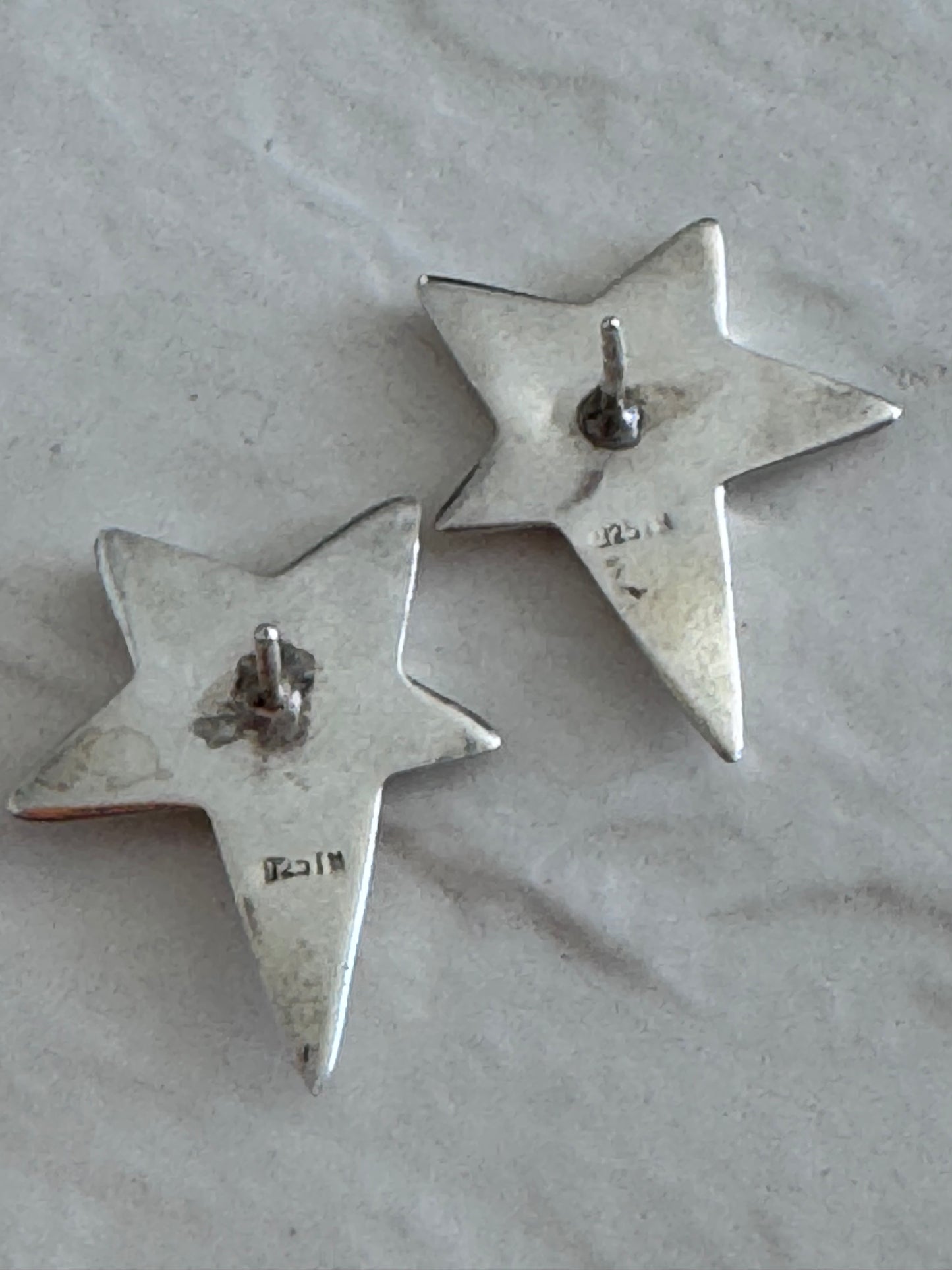Vintage Sterling Silver Star Huggie Earrings - Dimensional Puffy Design