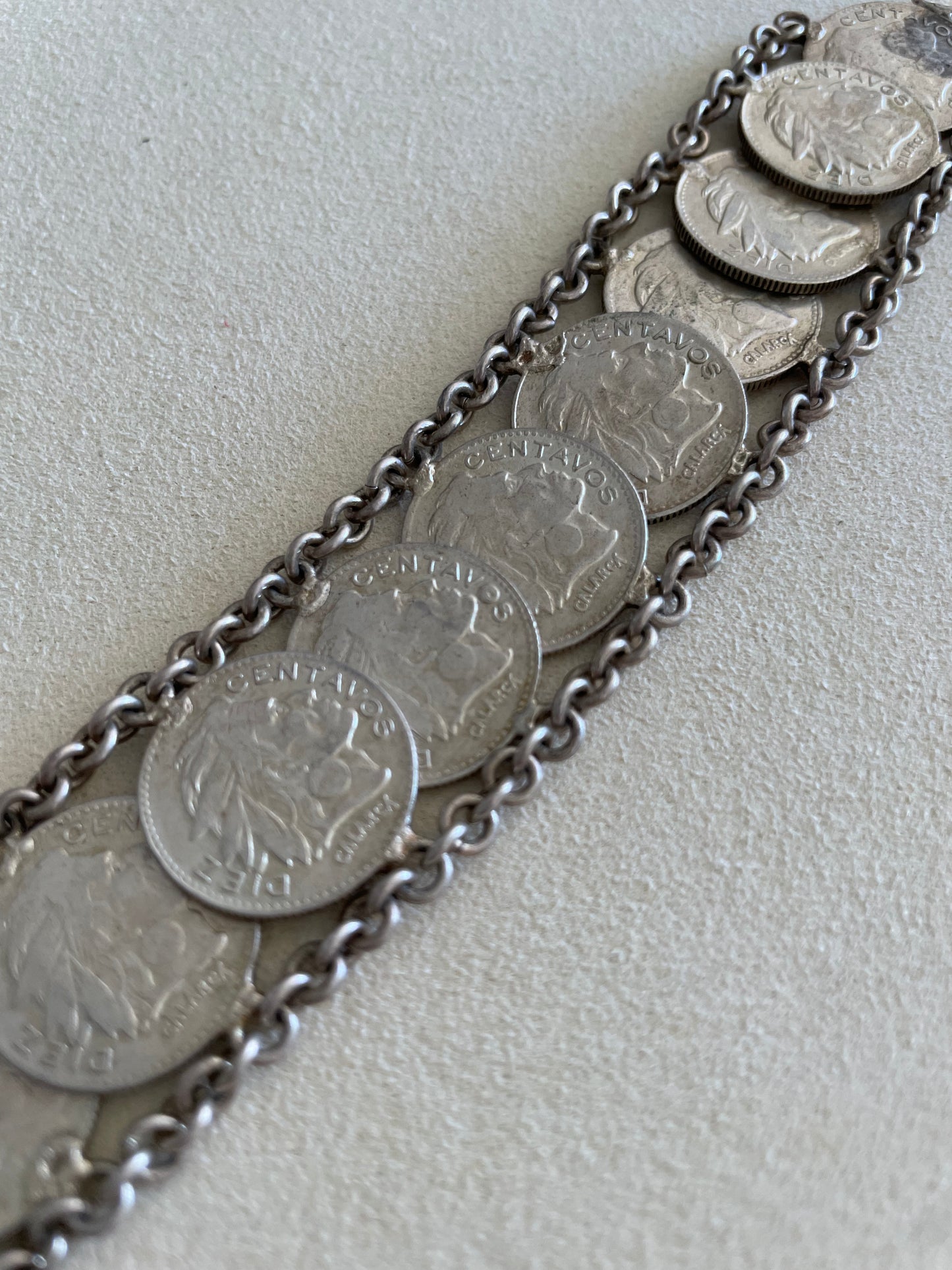 Estate Vintage Colombian Peso Silver Coin Bracelet .900 Silver Historical Currency Collectible Jewelry