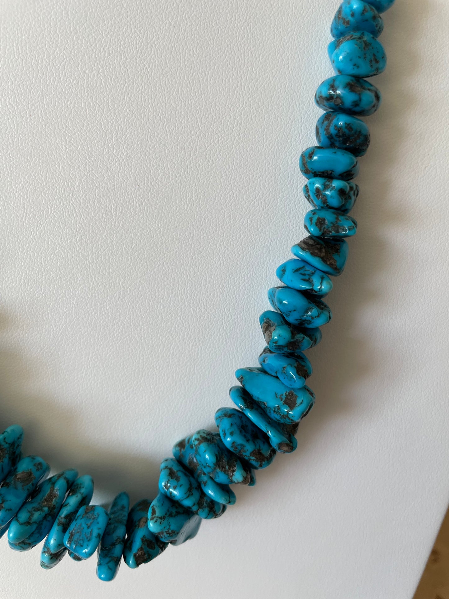 Turquoise Stone and Silver Bench Bead Necklace Navajo
